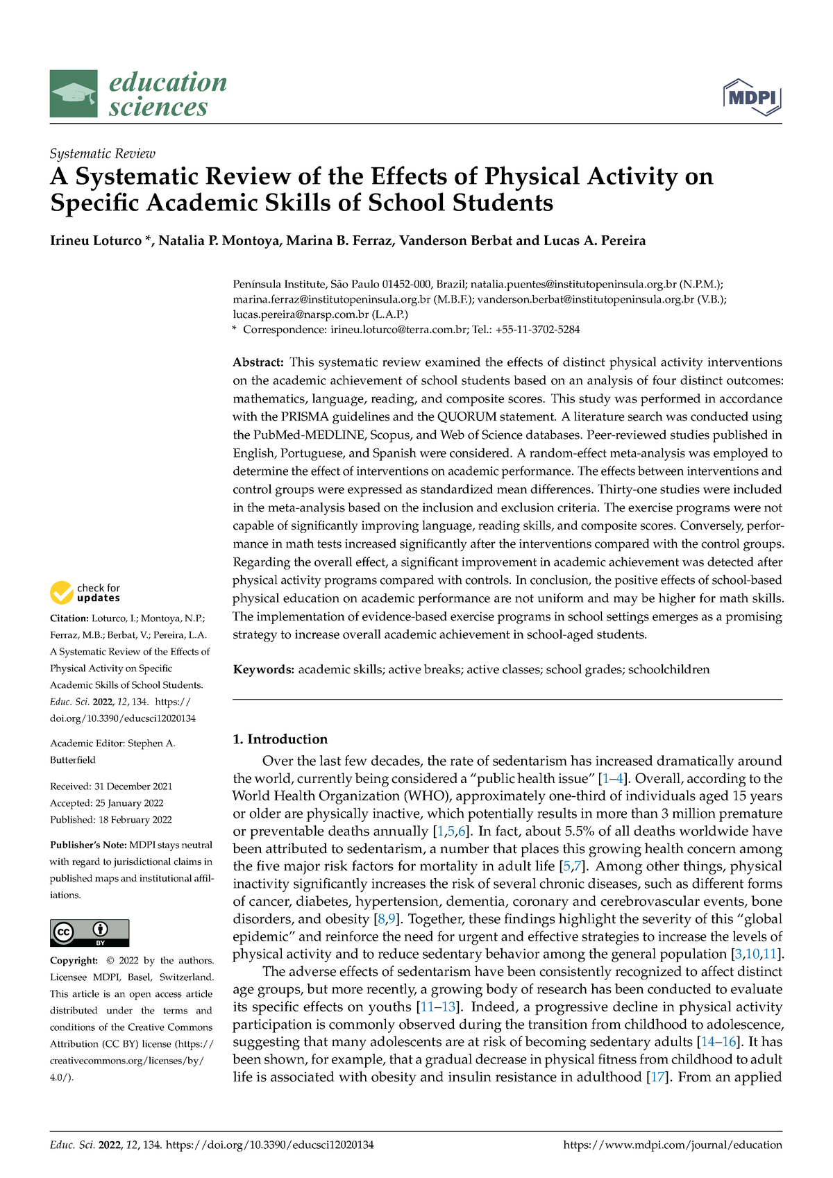 A Systematic Review Of The Effects Of Physical Activity On Specific ...