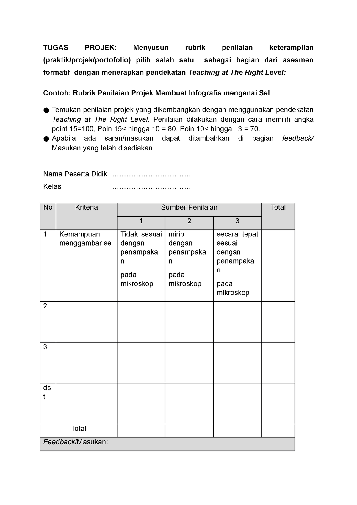 Tugas Proyek Topik Tugas Projek Menyusun Rubrik Penilaian