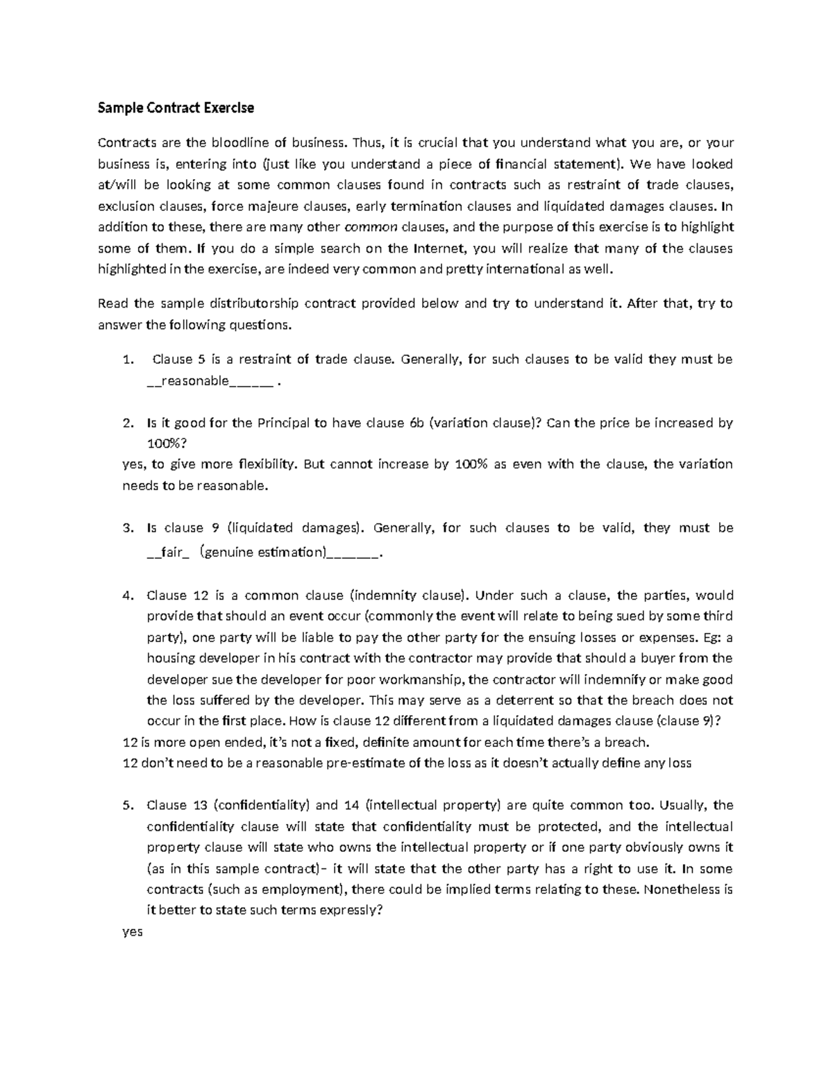Sample Contract Exercise - Sample Contract Exercise Contracts are the ...