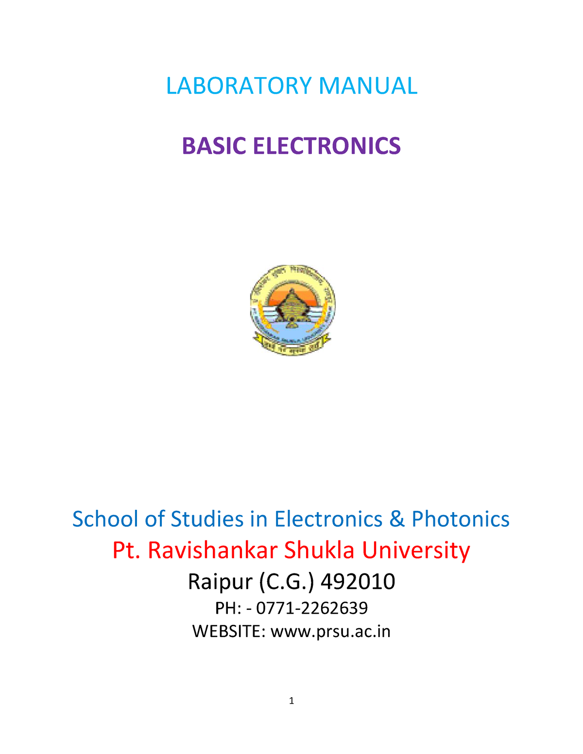 2445 - LABORATORY MANUAL BASIC ELECTRONICS School Of Studies In ...