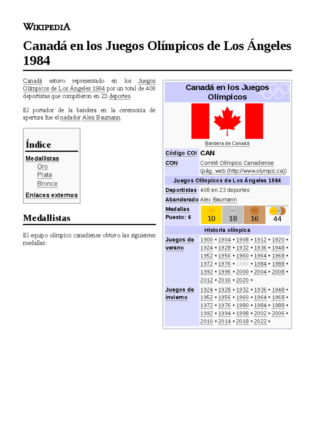 Canadá en los Juegos Olímpicos de Los Ángeles 1984 Canadá en los