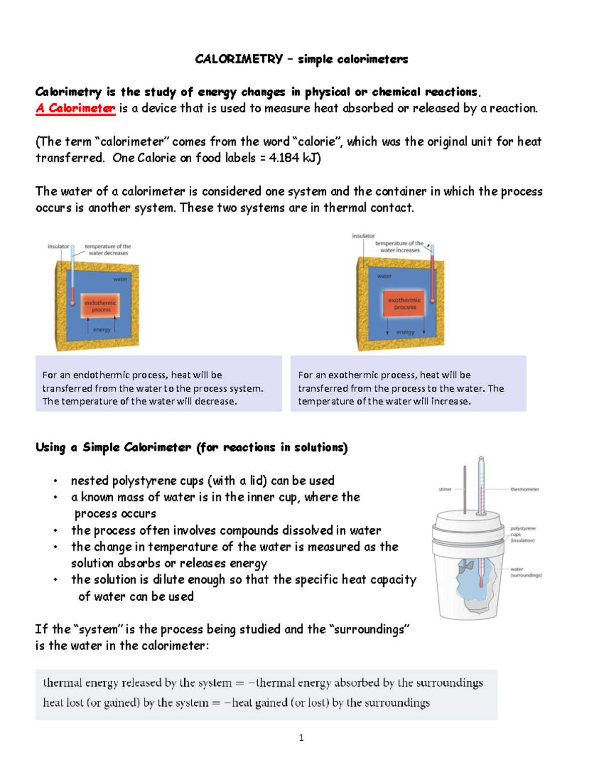 3 Simple Calorimetry Note Copy CALORIMETRY simple calorimeters Calorimetry is the study of