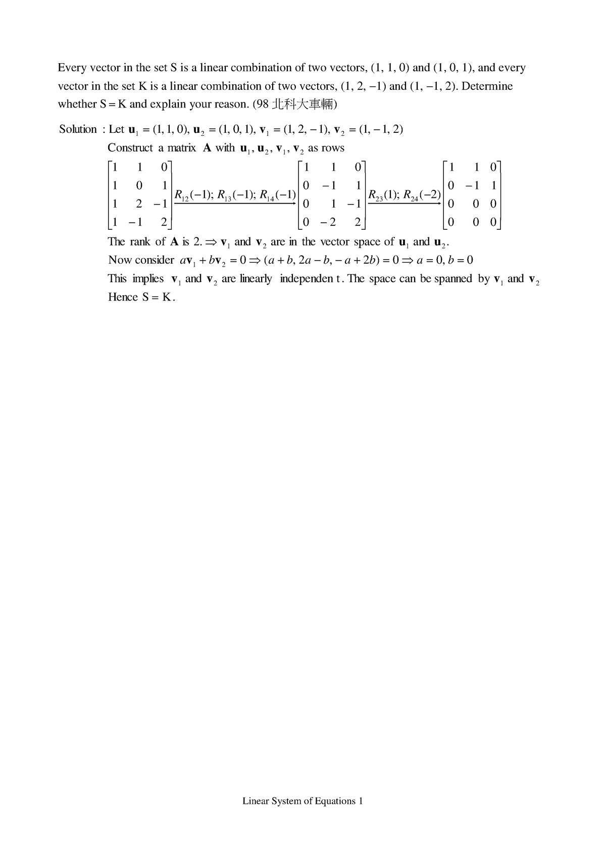 015939039 - Linear Algebra - Linear System Of Equations 1 Every Vector ...