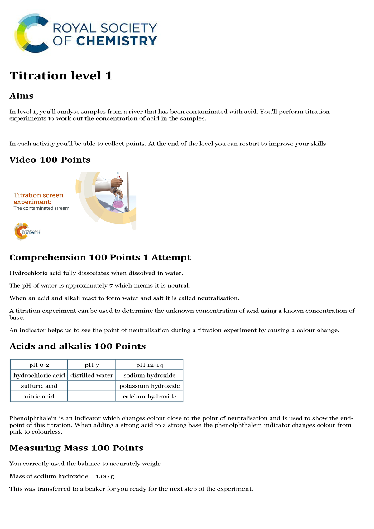 royal society of chemistry titration experiment