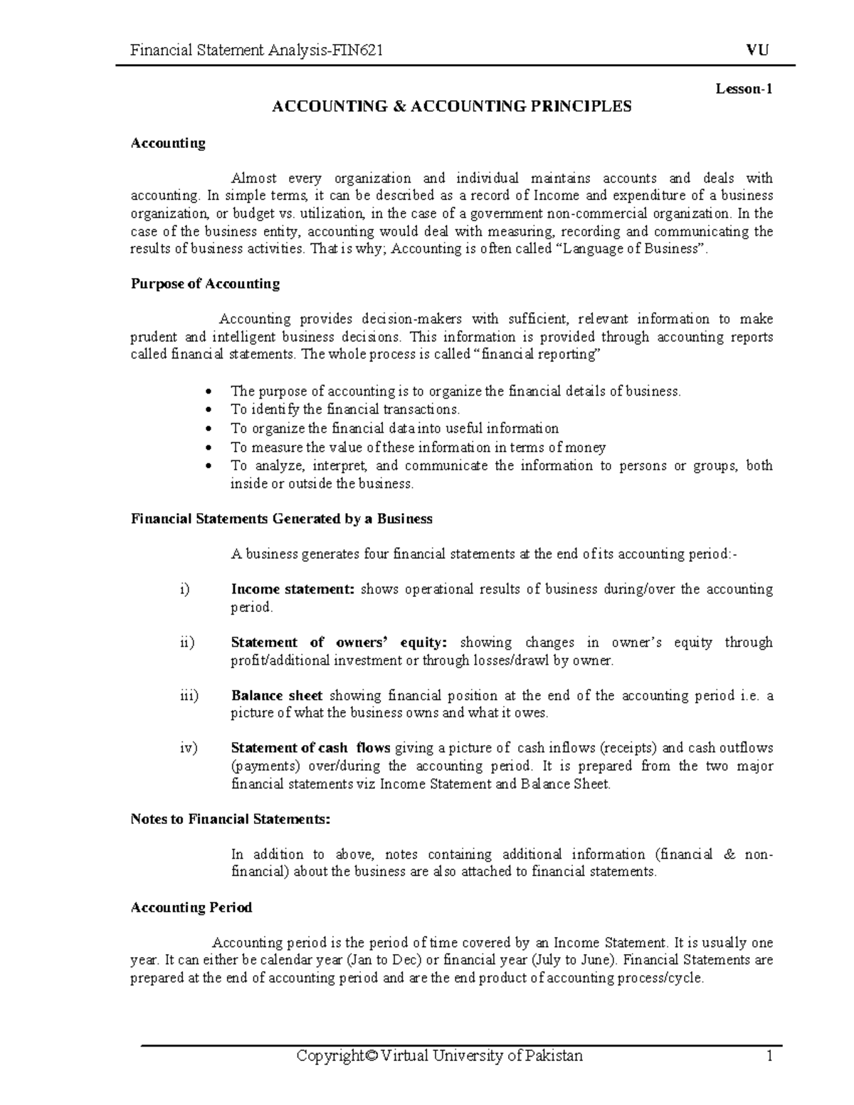 FIN621 - Financial Statement Analysis - Lesson- ACCOUNTING & ACCOUNTING ...