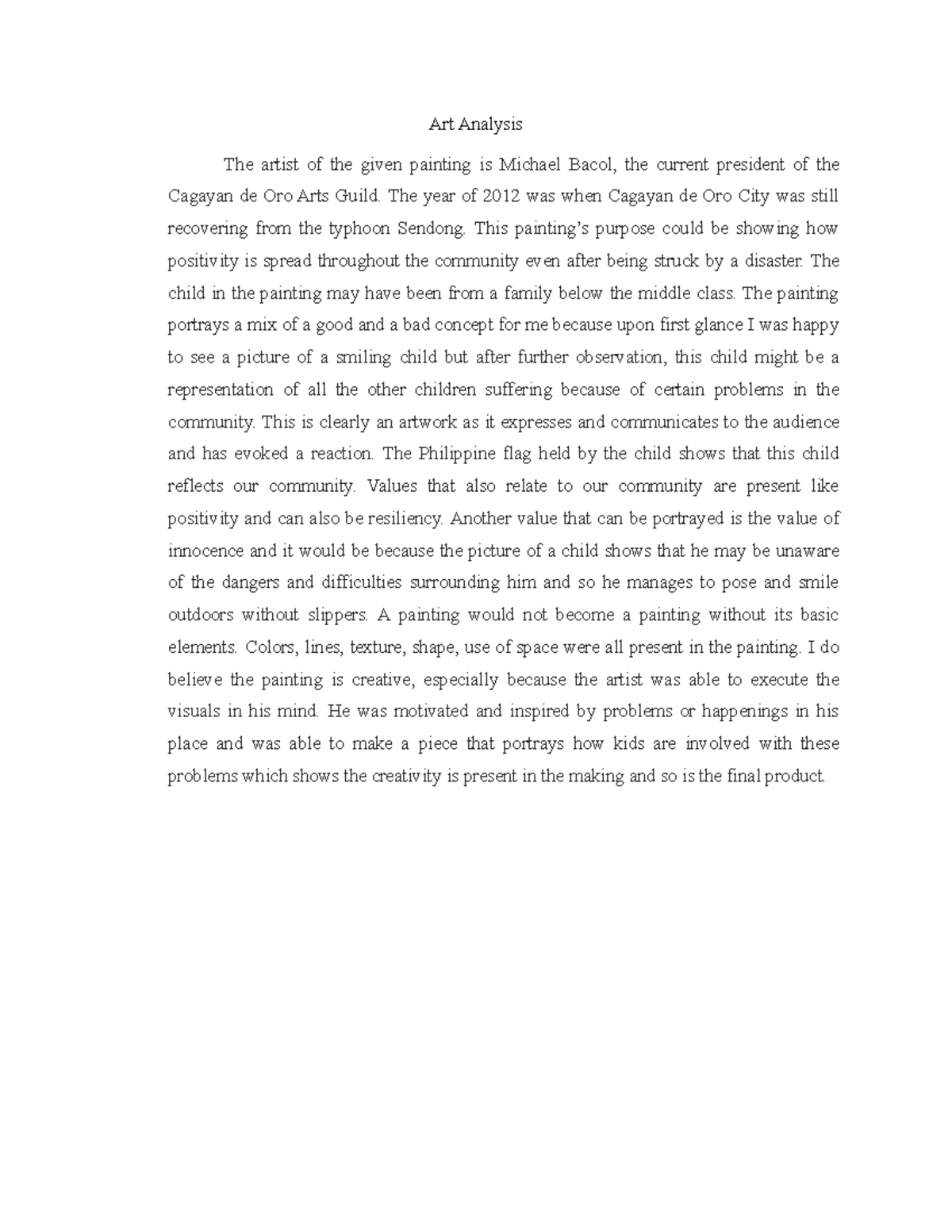 Art analysis - This will serve as a guide to students who are