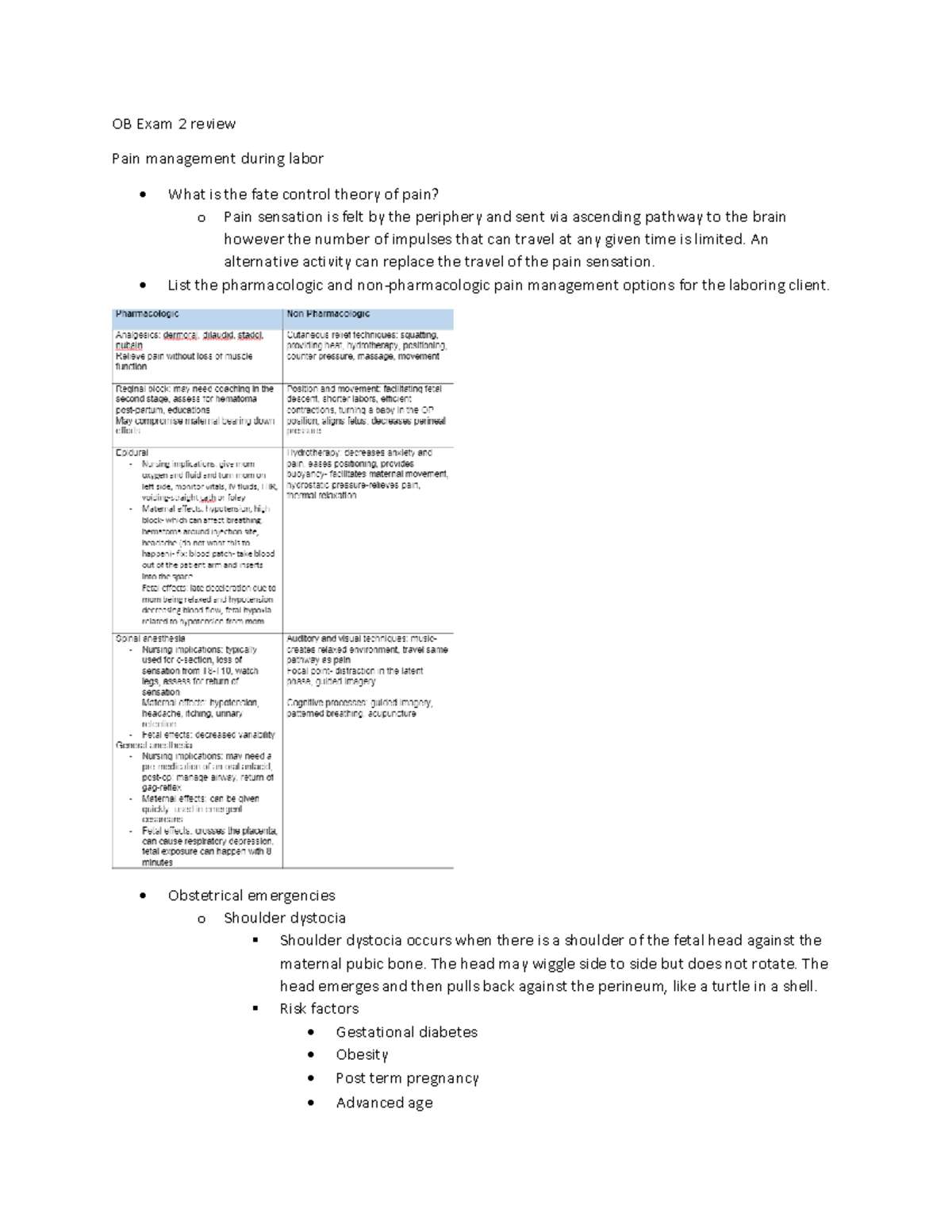 Pain management in labor - OB Exam 2 review Pain management during ...