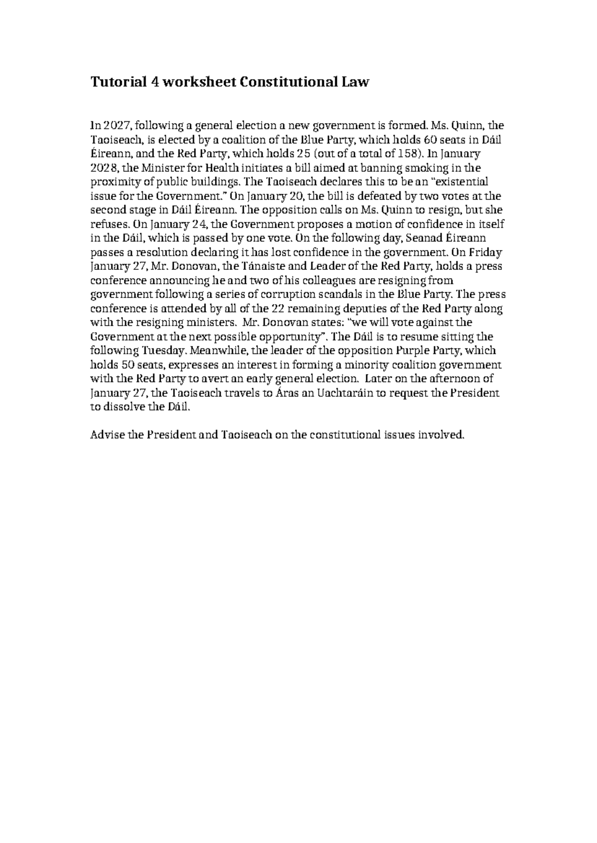Tutorial 3 worksheet (2024) - Tutorial 4 worksheet Constitutional Law ...