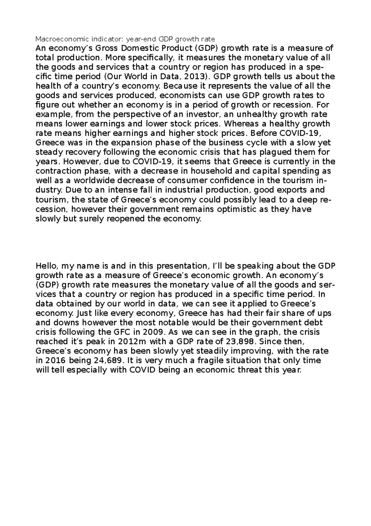 Econ assignment 1 - Macroeconomic indicator: year-end GDP growth rate ...