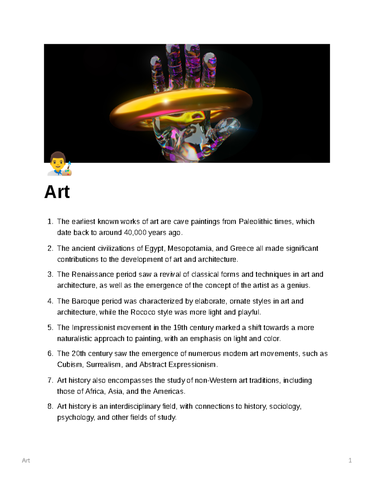 Art - READ - Art 1 Art The earliest known works of art are cave ...