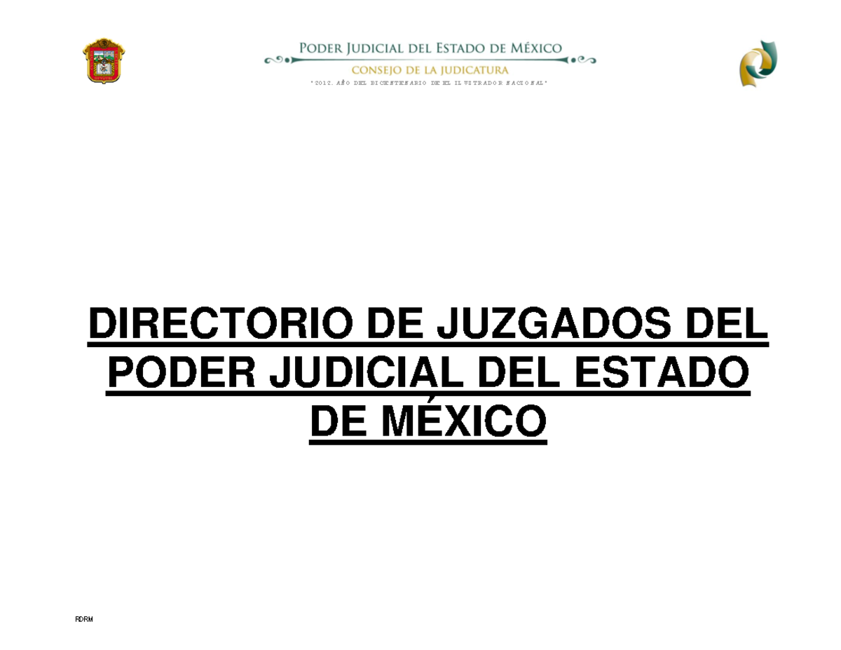 Directorio Juzgados DEL Estado DE Mexico - RDRM DIRECTORIO DE JUZGADOS