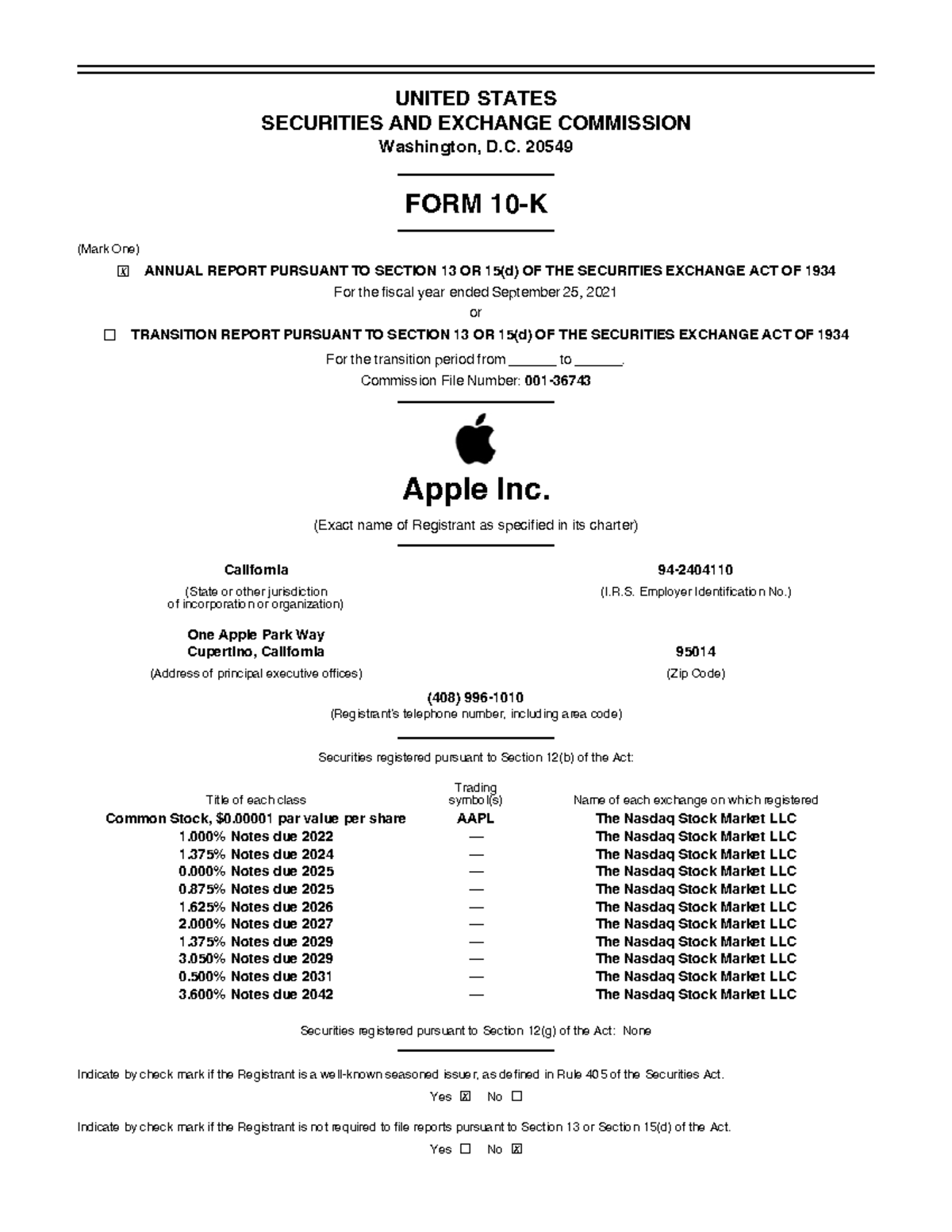 Apple Statement UNITED STATES SECURITIES AND EXCHANGE