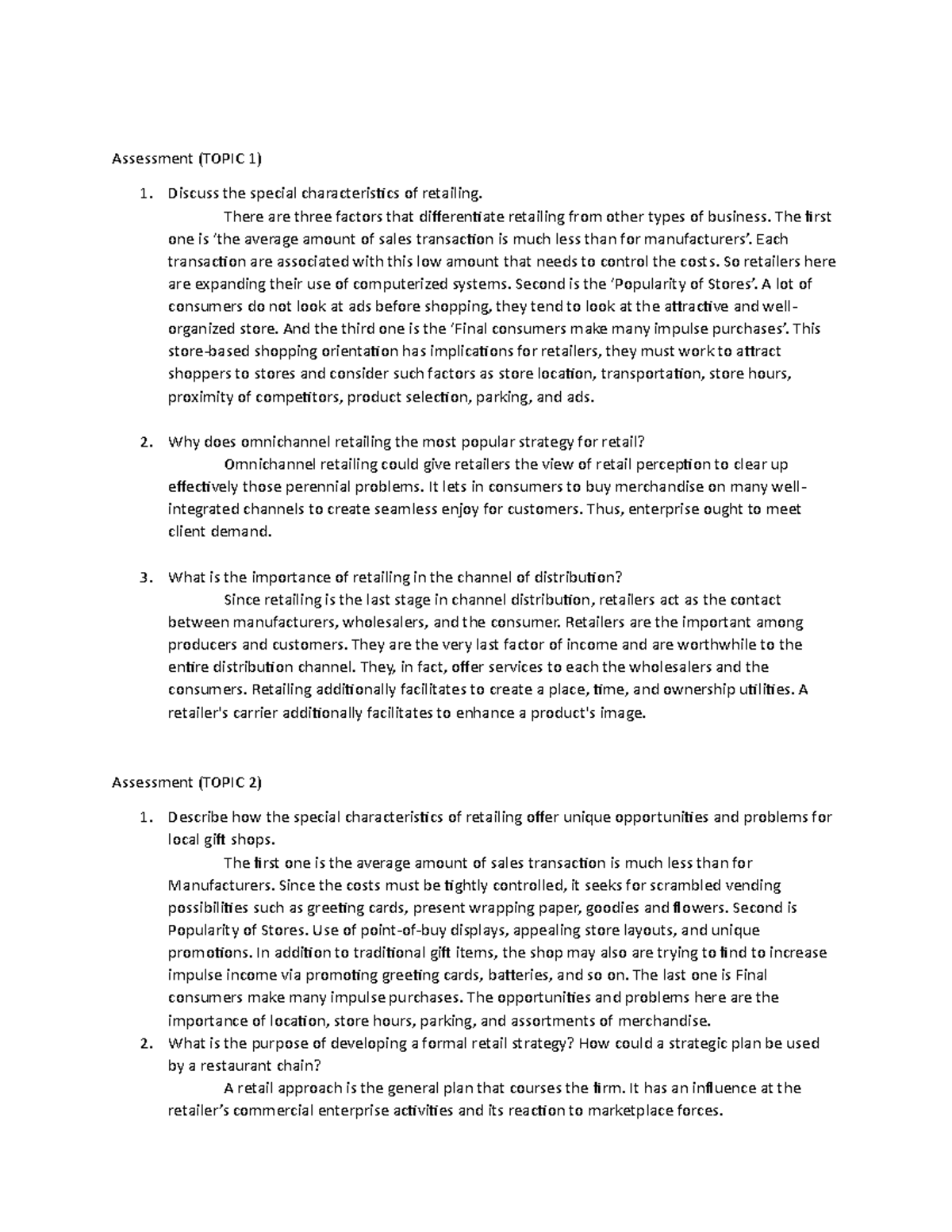 Retail Management - ... - Assessment (TOPIC 1) Discuss the special ...