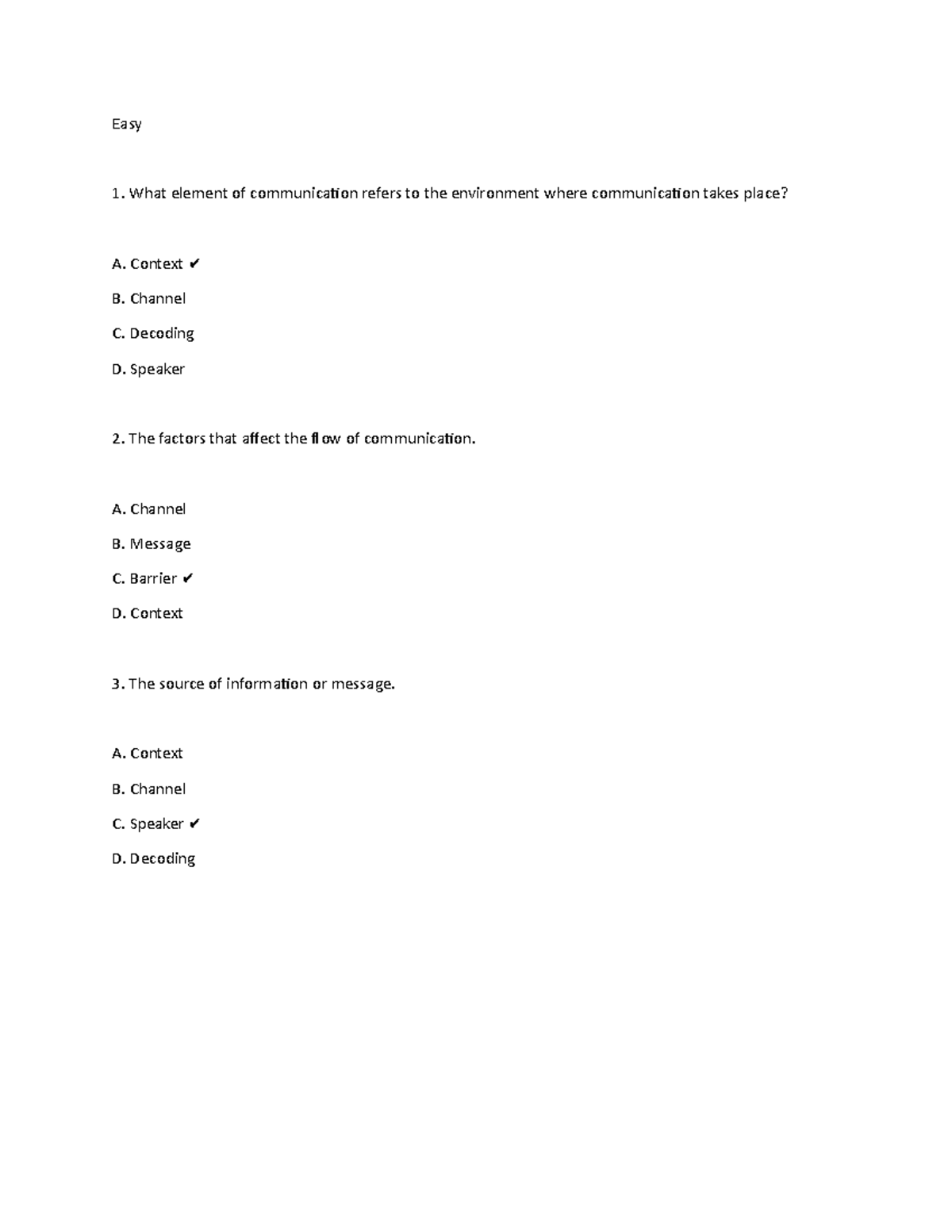 Proposed test - Easy What element of communication refers to the ...