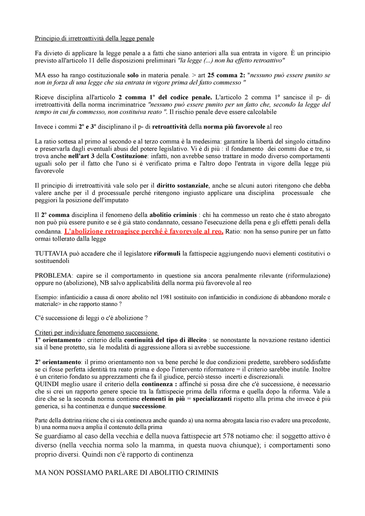 P- Di Irretroattività - Principio Di Della Legge Penale Fa Divieto Di ...