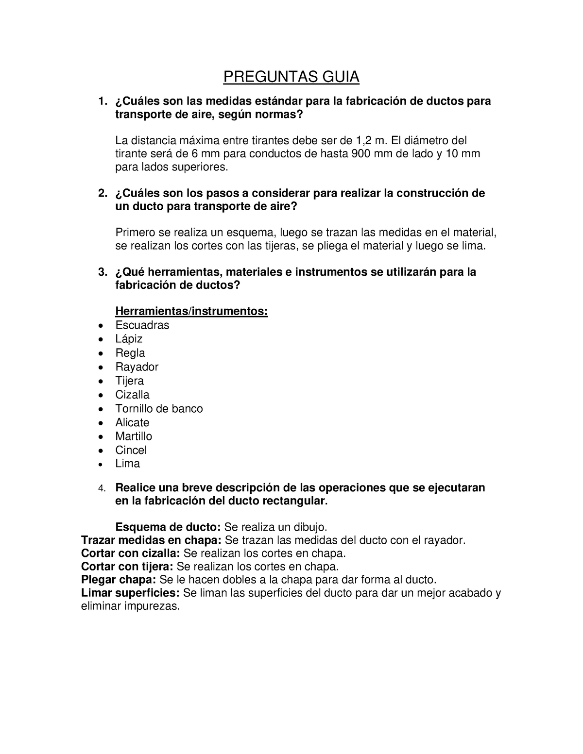 Entregable Preguntas Guia Cu Les Son Las Medidas Est Ndar Para La Fabricaci N De Ductos