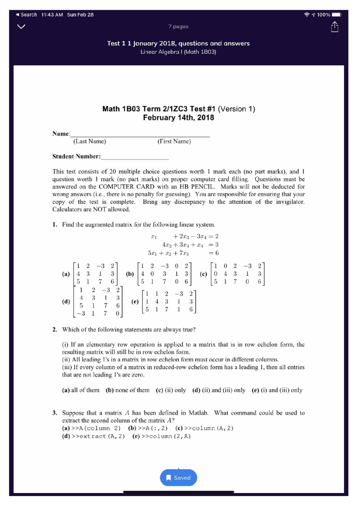 2018 Practice Mid Term - Math 1B03 - Studocu