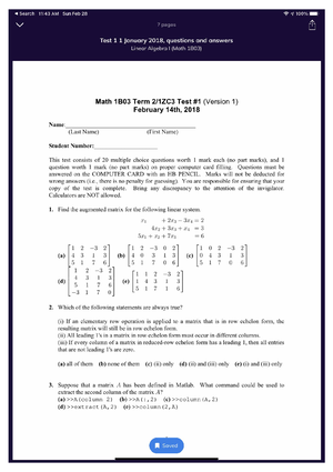 MATH 1B03 Midterm 2 Version 2 - MATH 1B03: MCMASTER UNIVERSITY MIDTERM ...