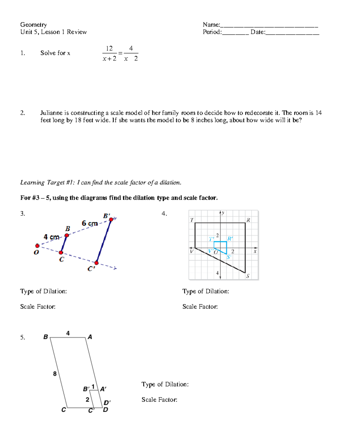 5.1 Review - Math - Geometry Name:_____________________________ Unit 5 ...