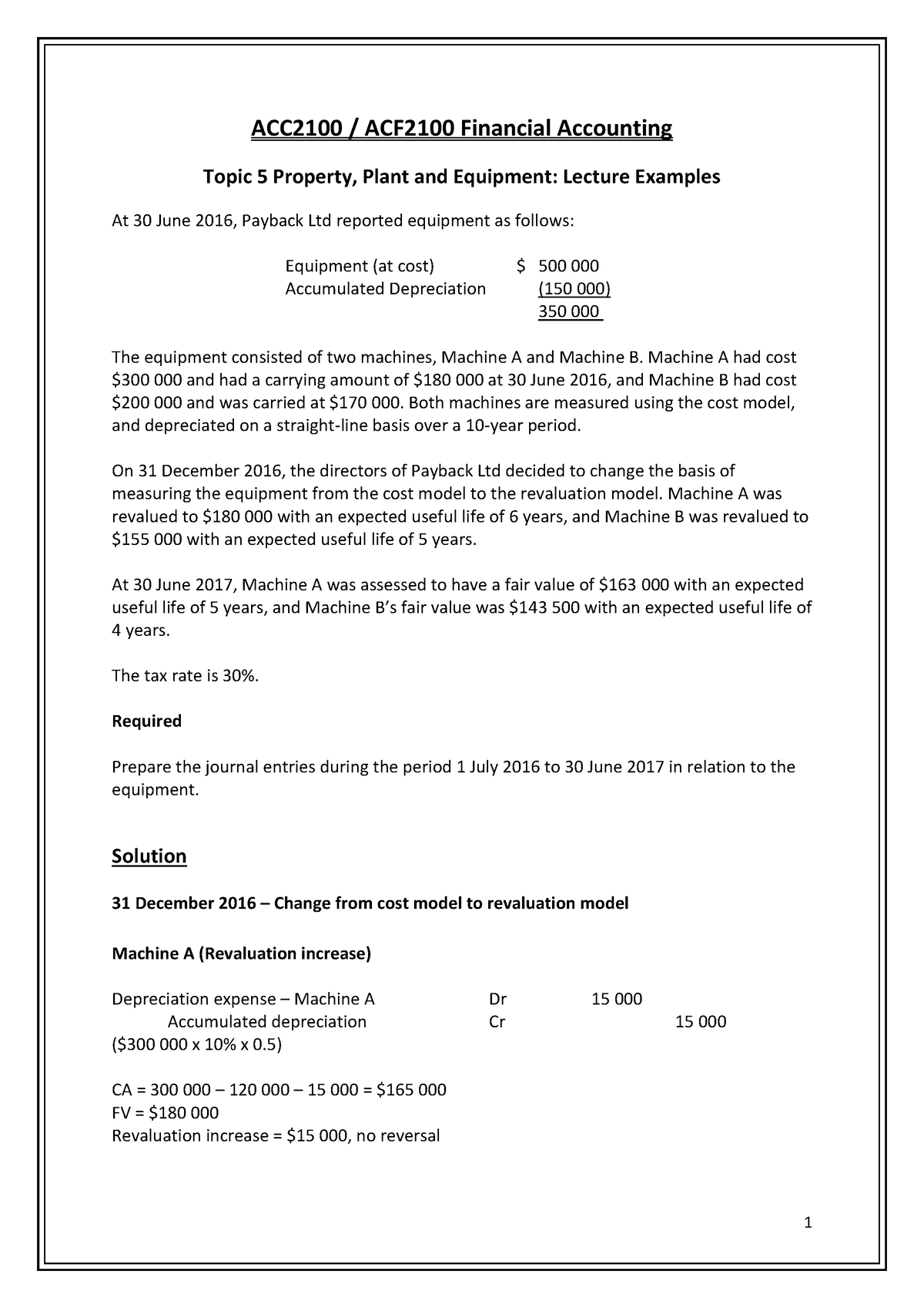 ACC-ACF2100 Lecture 5 Handout Solution - ACC2100 - Monash - Studocu