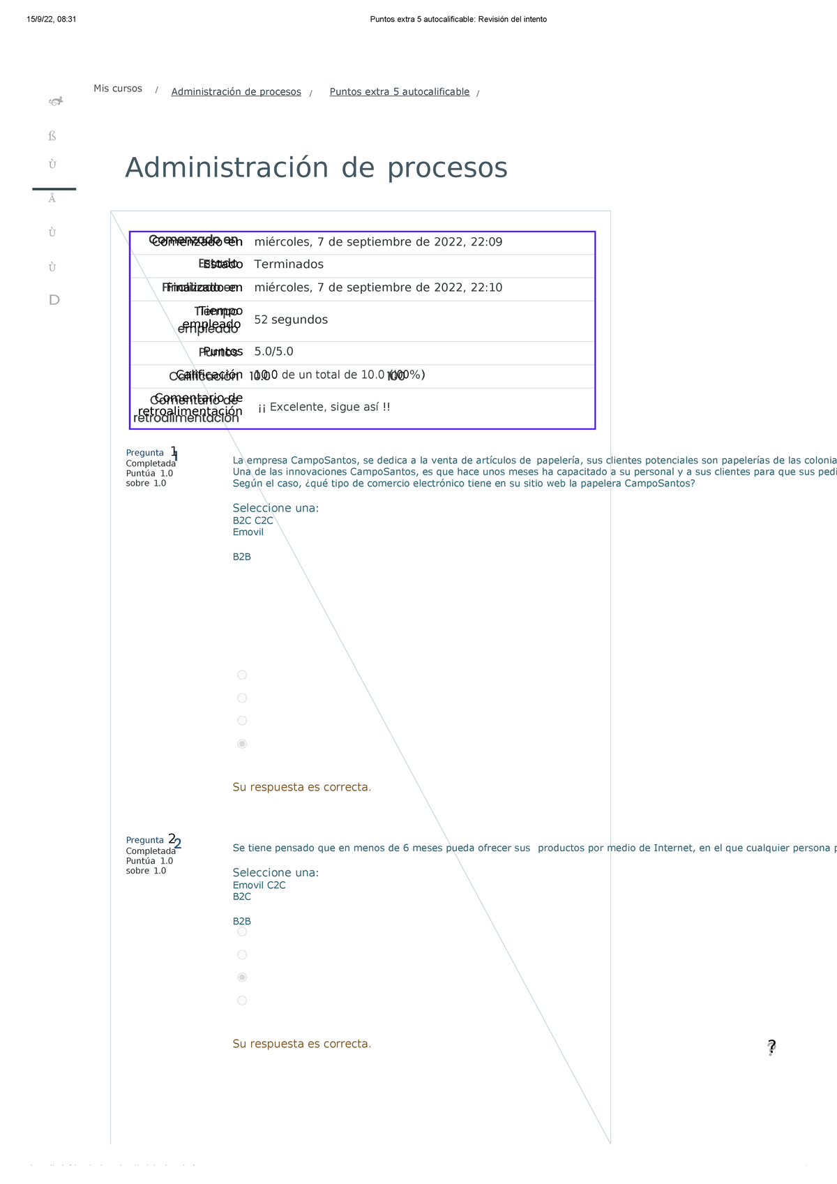 Puntos Extra 5 Autocalificable - 15/9/22, 08:31 Puntos Extra 5 ...