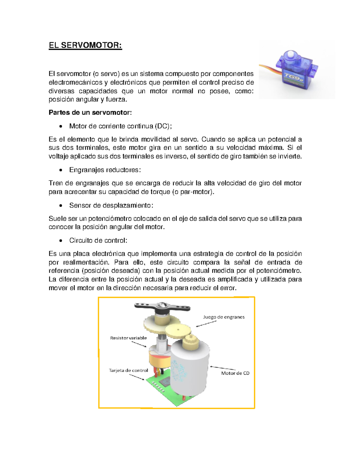 EL Servomotor Parte 1 - EL SERV0MOTOR - Robótica I - UNP - Studocu