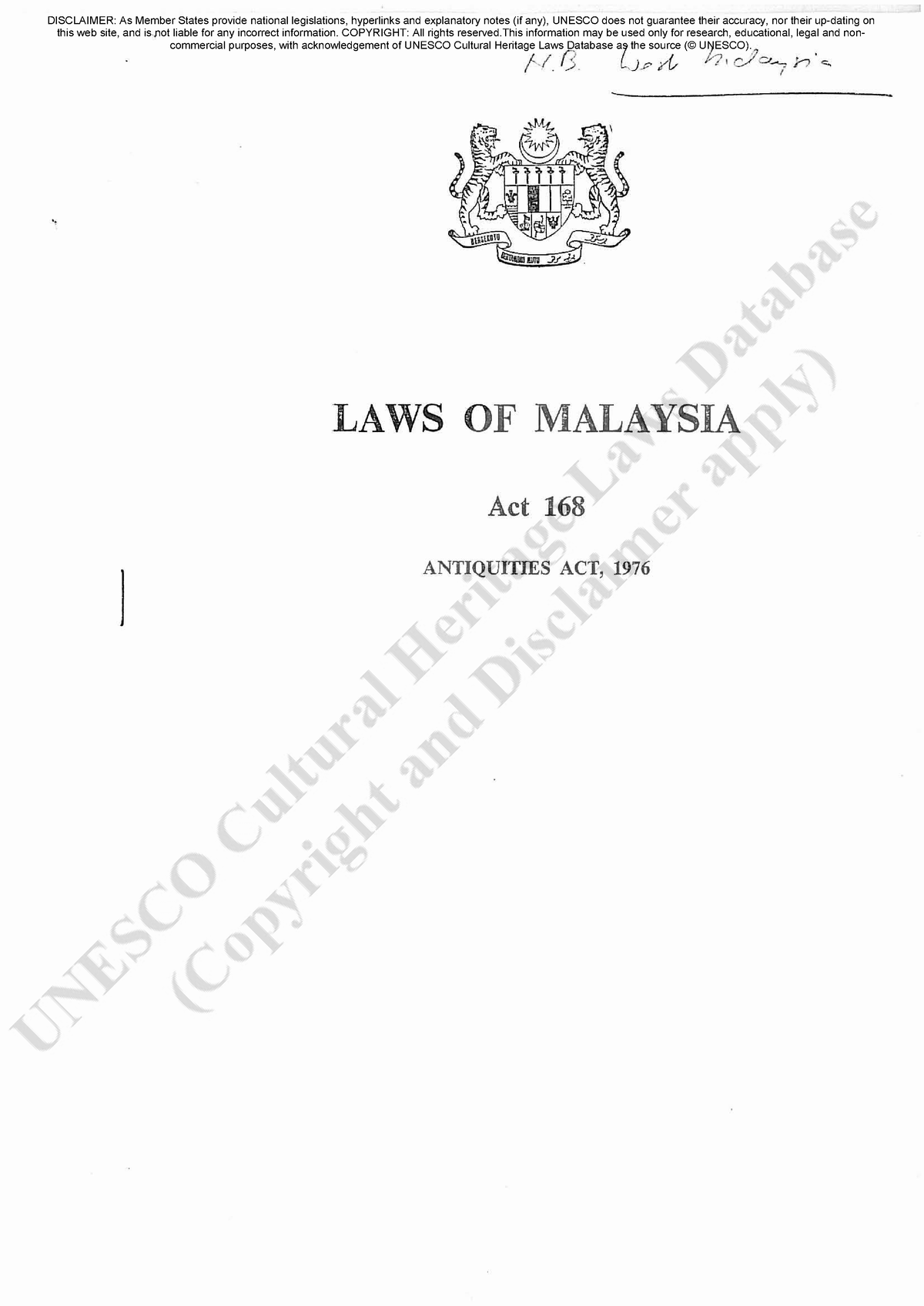 Malaysia Law Act168 1976 Engl Orof - FJf3 H'c/O~h·c::., I " LAWS OF ...