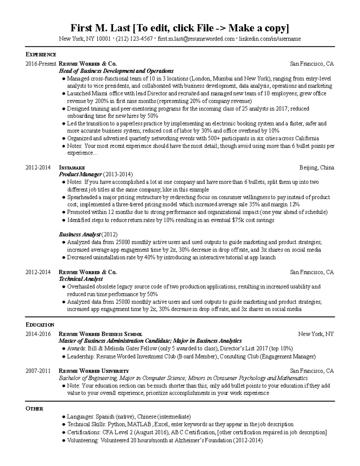 Experienced Hire 4-Resume Worded - First M. Last [To edit, click File ...