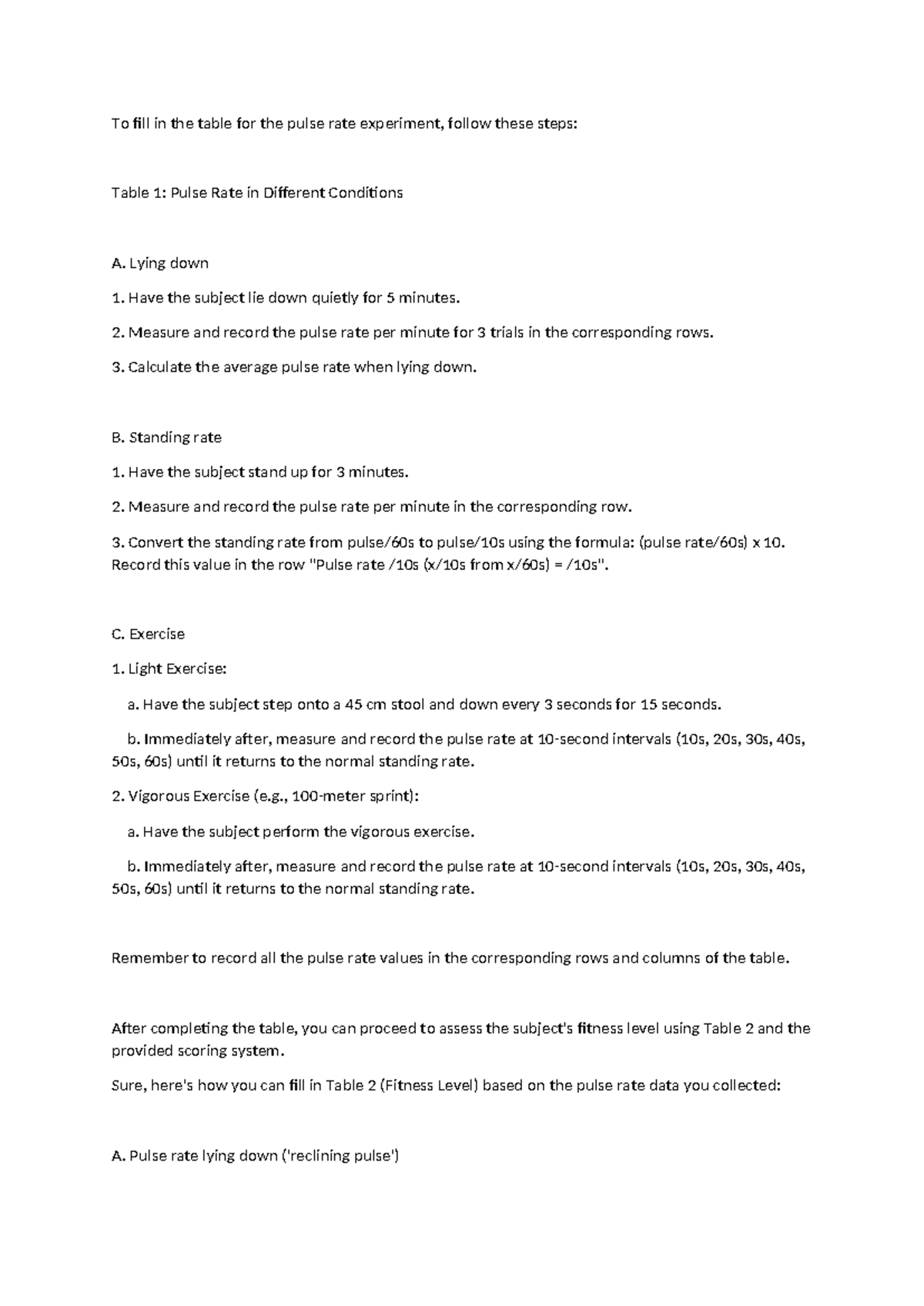 conclusion for pulse rate experiment