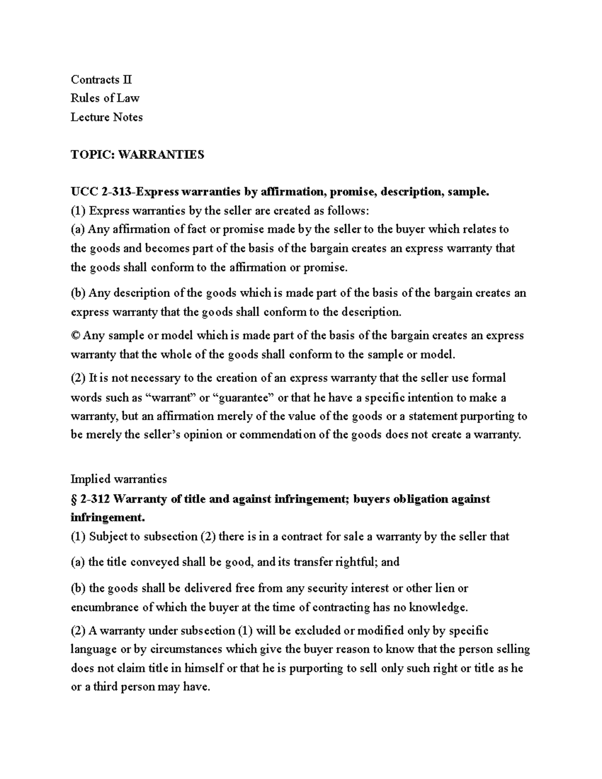 Express AND Implied Warranties Contracts II Rules of Law Lecture