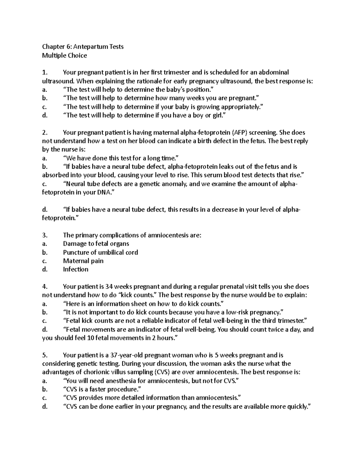 Test 2 - lecture notes for test 3 - Chapter 6: Antepartum Tests ...