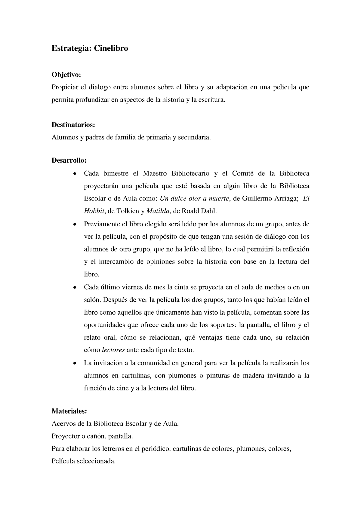 Cinelibro - Material De Apoyo Bibliote - Estrategia: Cinelibro Objetivo ...