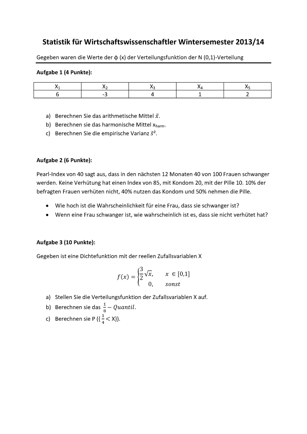 Klausur WS 13-14 - Statistik Für Wirtschaftswissenschaftler ...