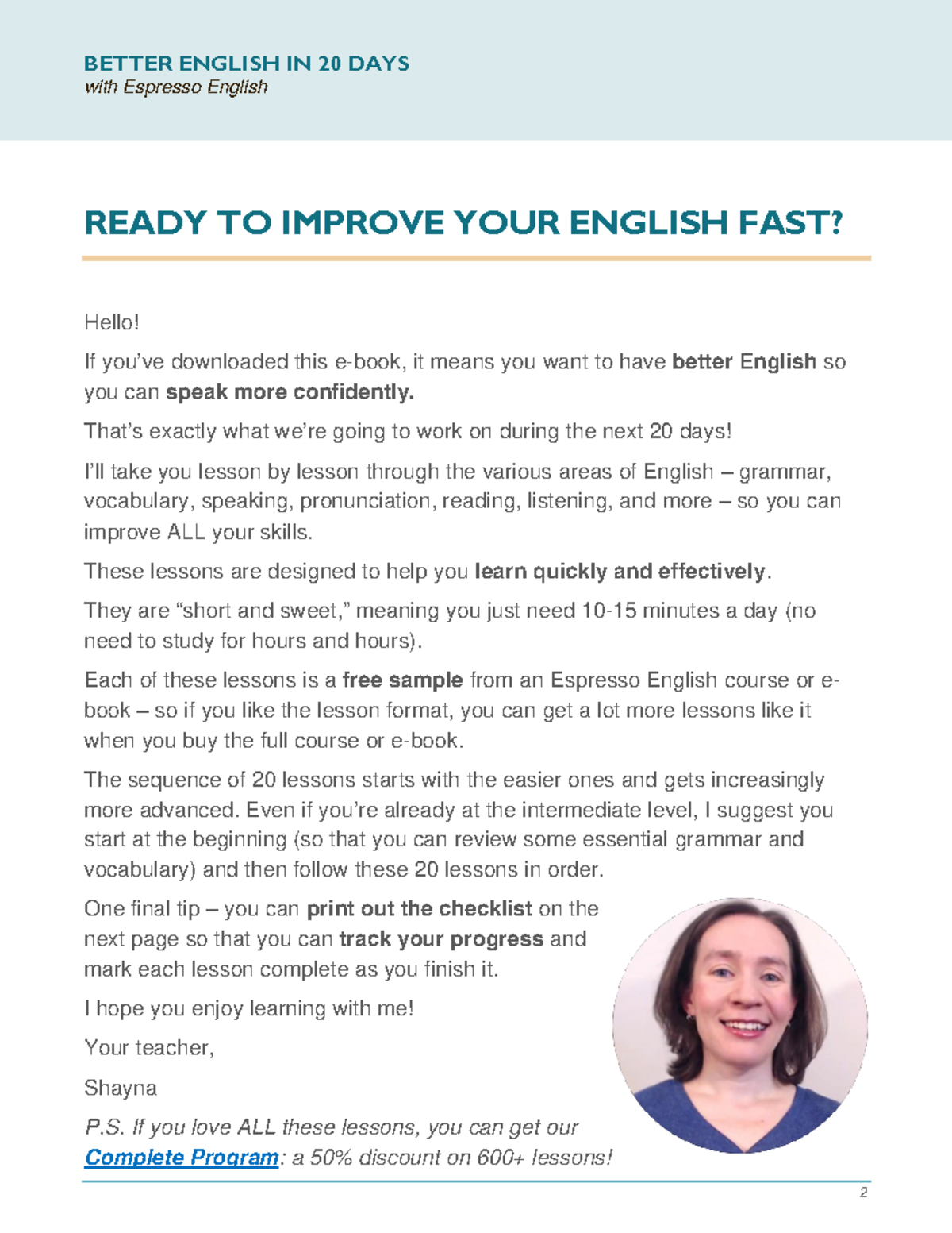 20 Days of Free Sample Lessons - with Espresso English READY TO IMPROVE ...