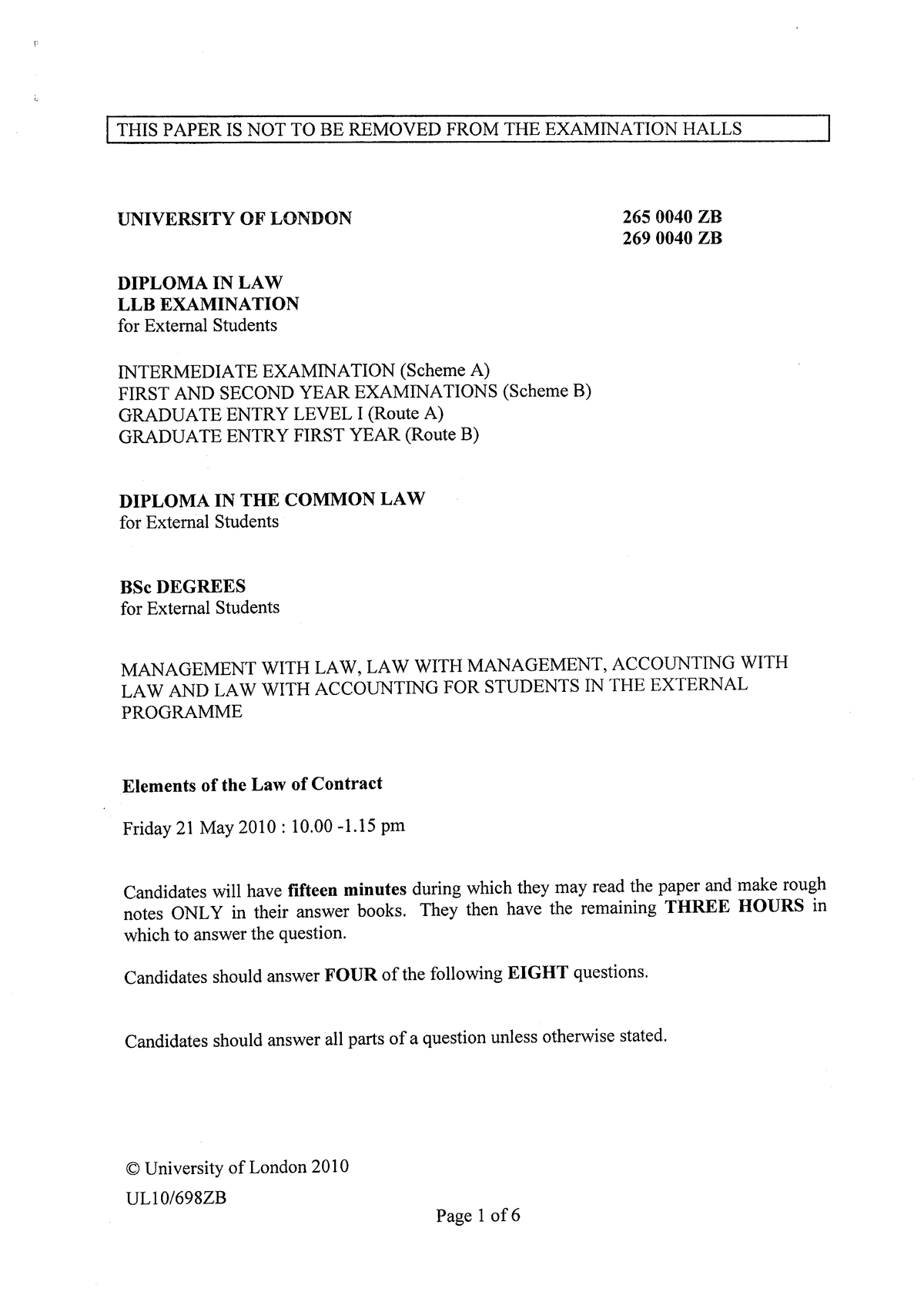 Contract exam 2010 B - M222 - Studocu