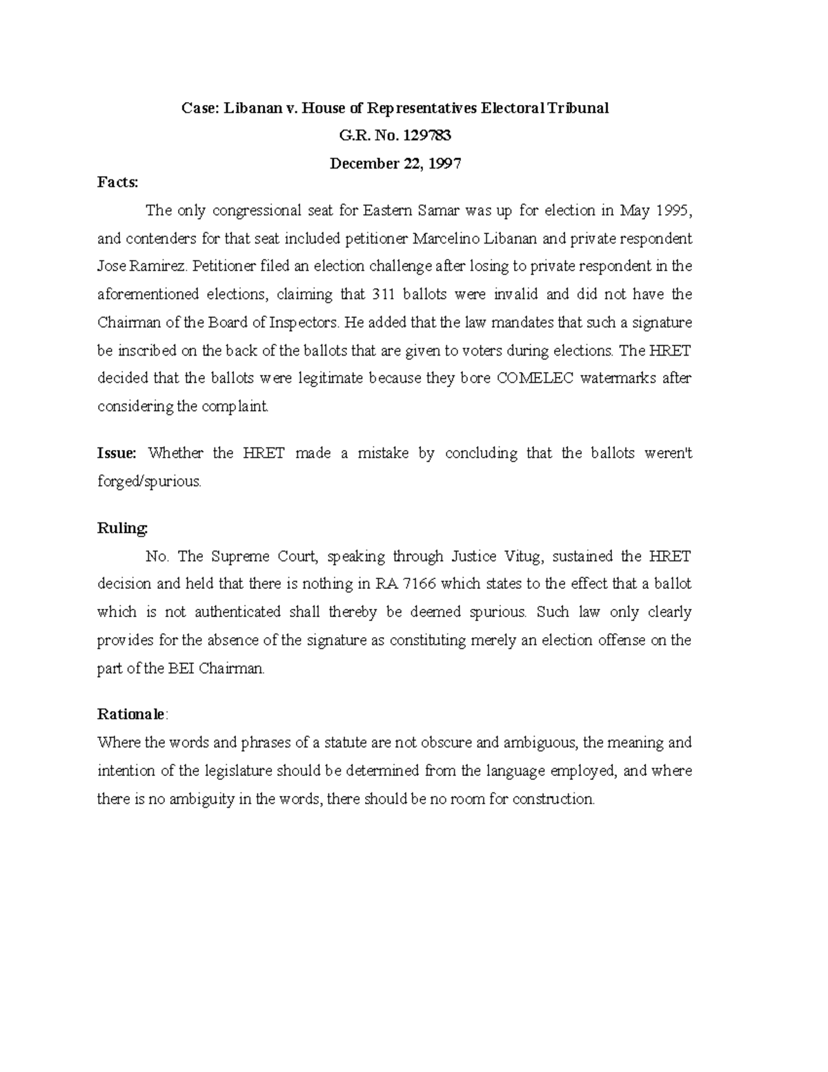 Stat Con 4 ALecture Notes Case Libanan V House Of Representatives