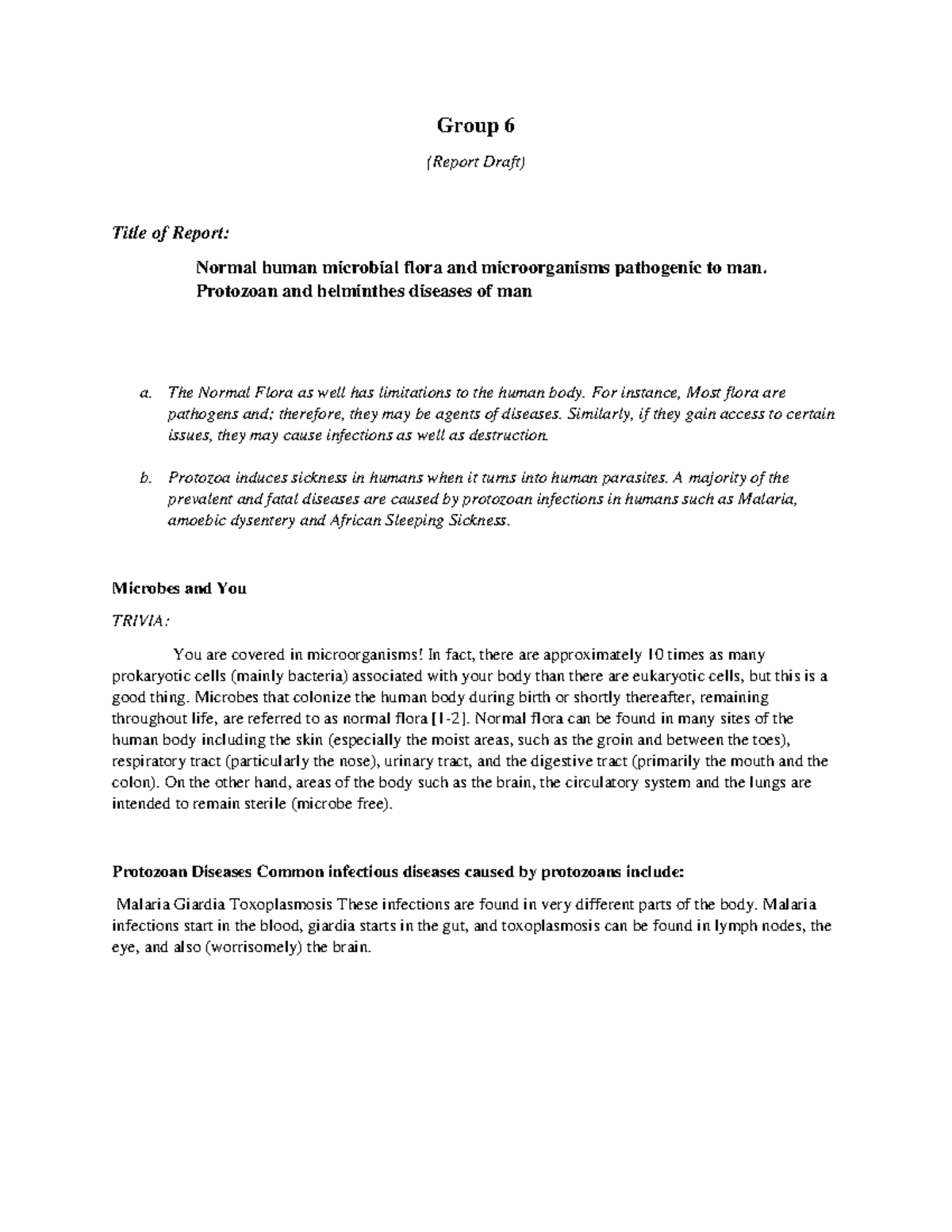 Group 6 Draft Report - Normal human microbial flora and microorganisms ...