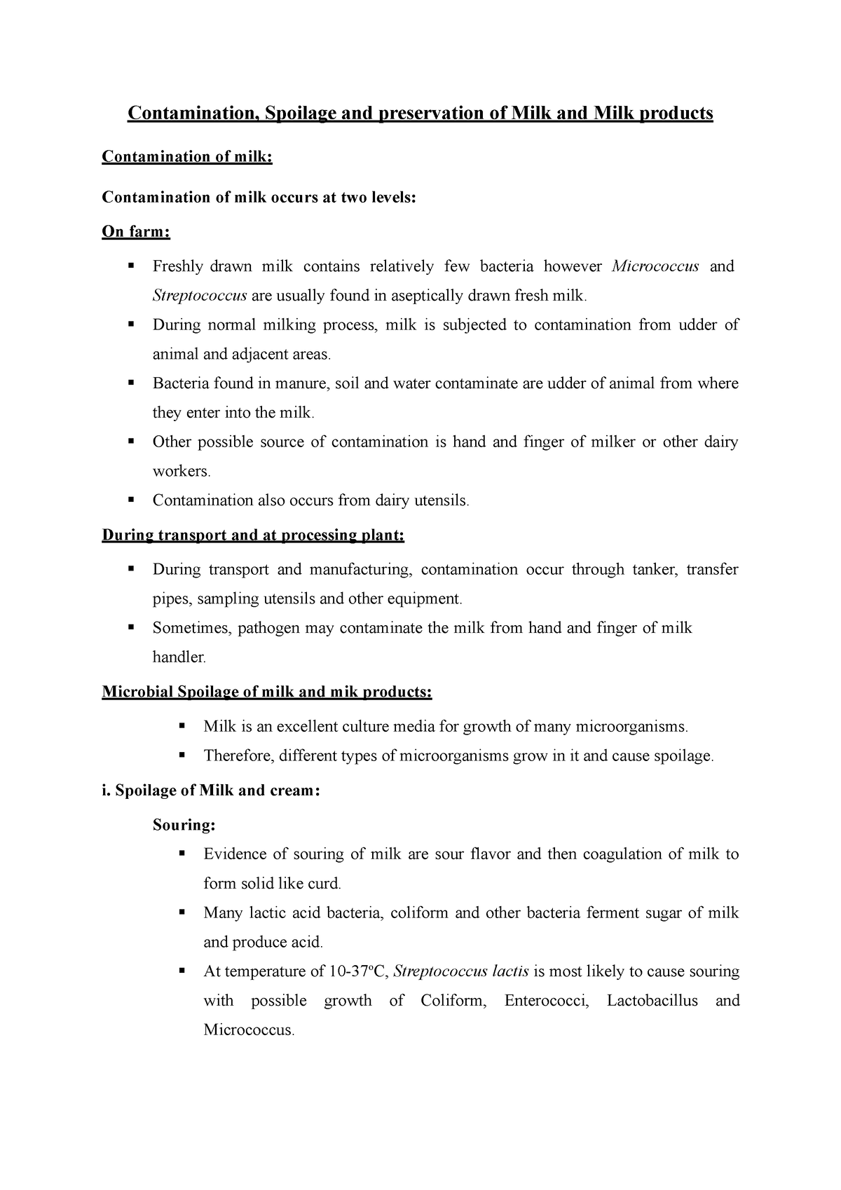 Contamination, Preservation And Spoilage Of Milk And Milk Products ...