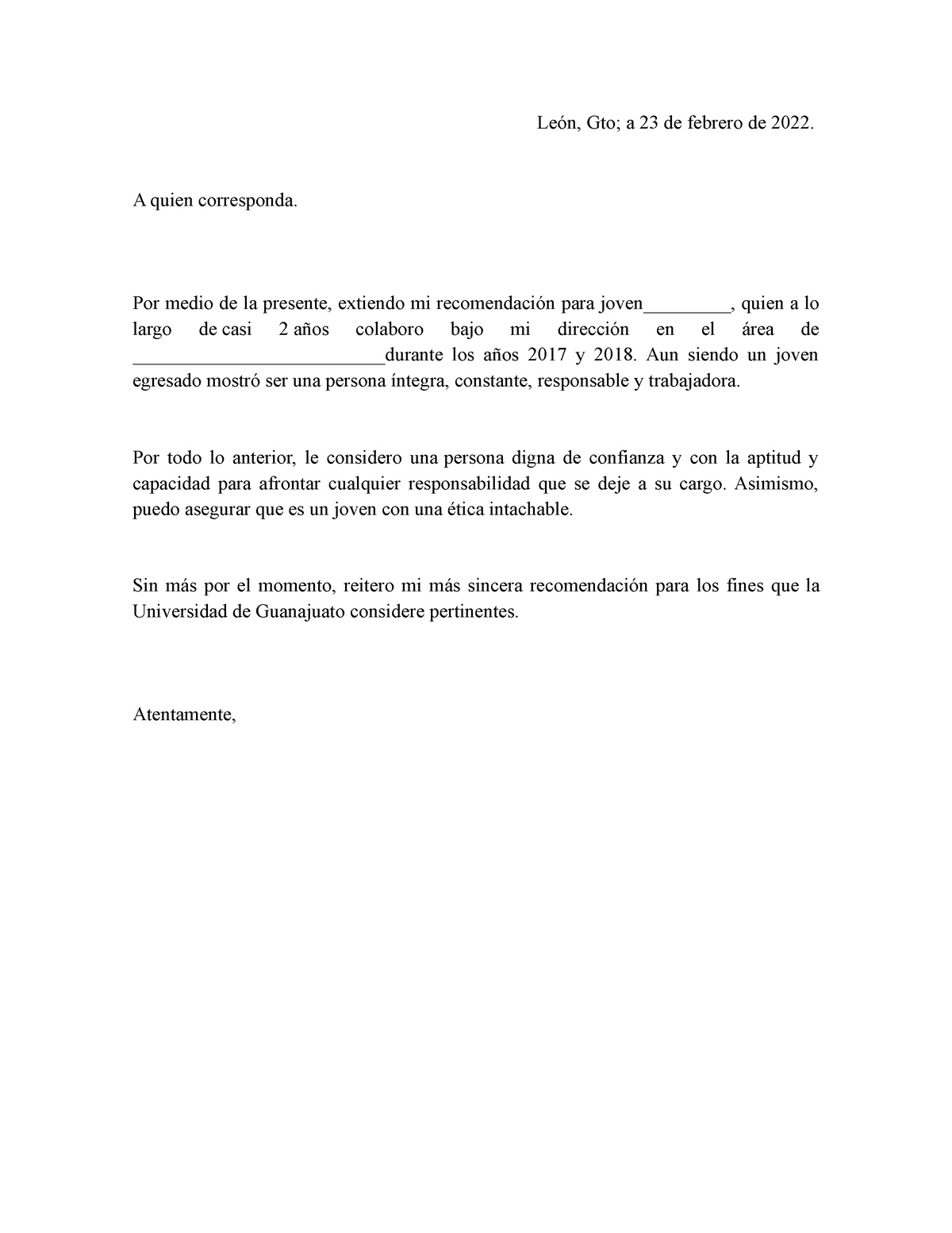 Carta De Recomendación Ejemplo León Gto A 23 De Febrero De 2022 A Quien Corresponda Por 1516