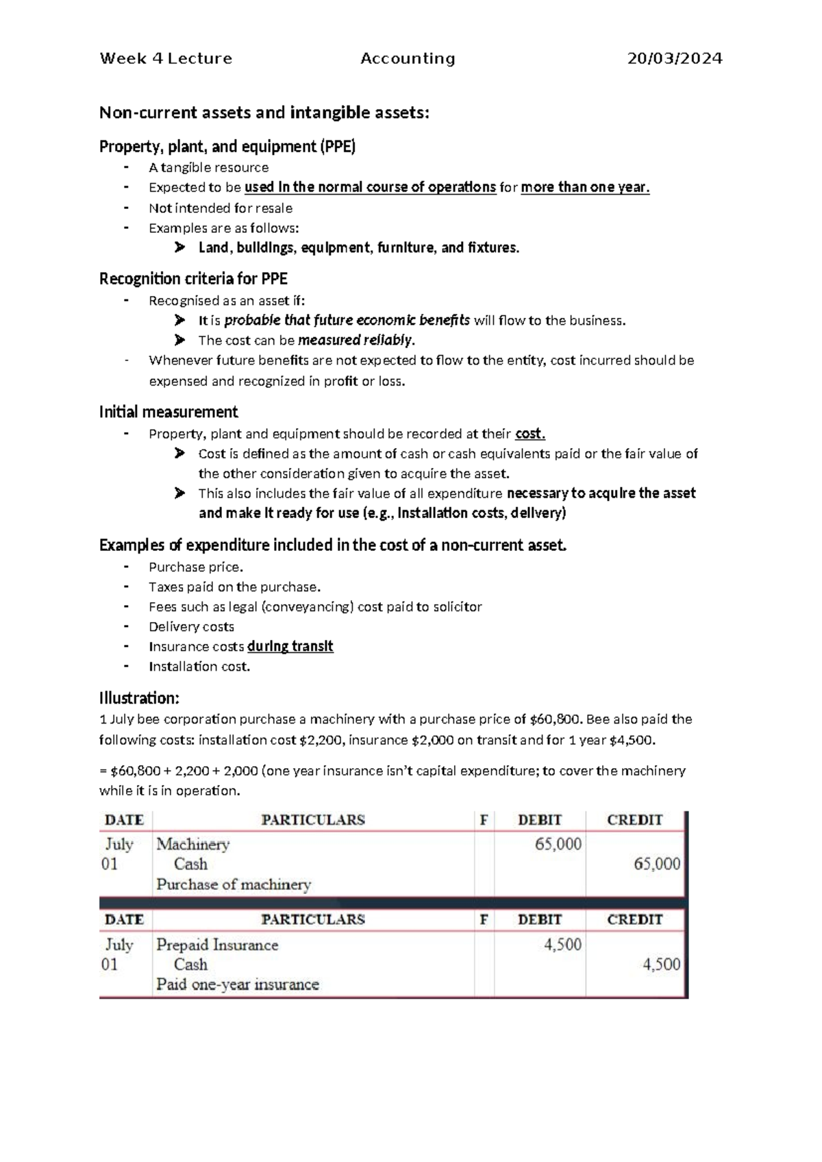 Week Four Lecture Notes - Non-current assets and intangible assets ...