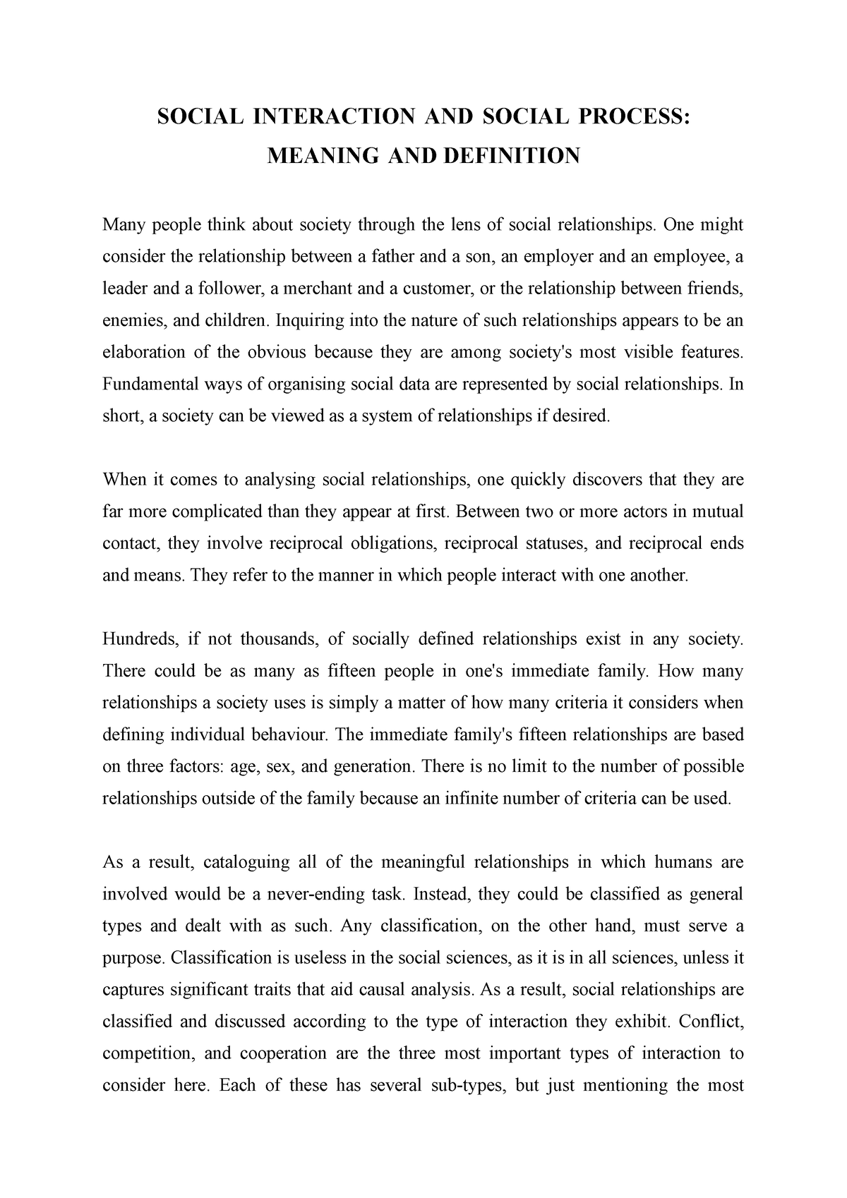 Social Interaction AND Social Process Meaning AND Definition SOCIAL 