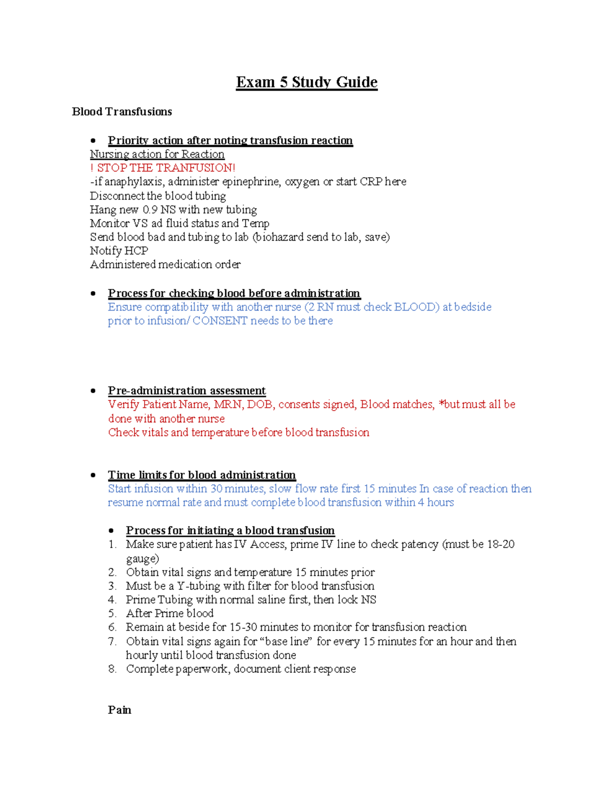 Exam 5 Study Guide Blood transfusion Exam 5 Study Guide Blood