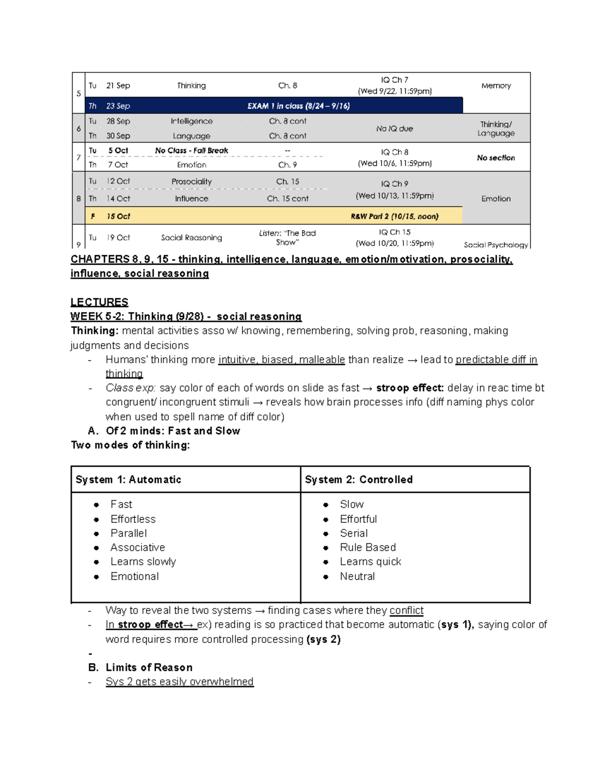 PSY 101 MID 2 Lecture Notes - CHAPTERS 8, 9, 15 - thinking ...