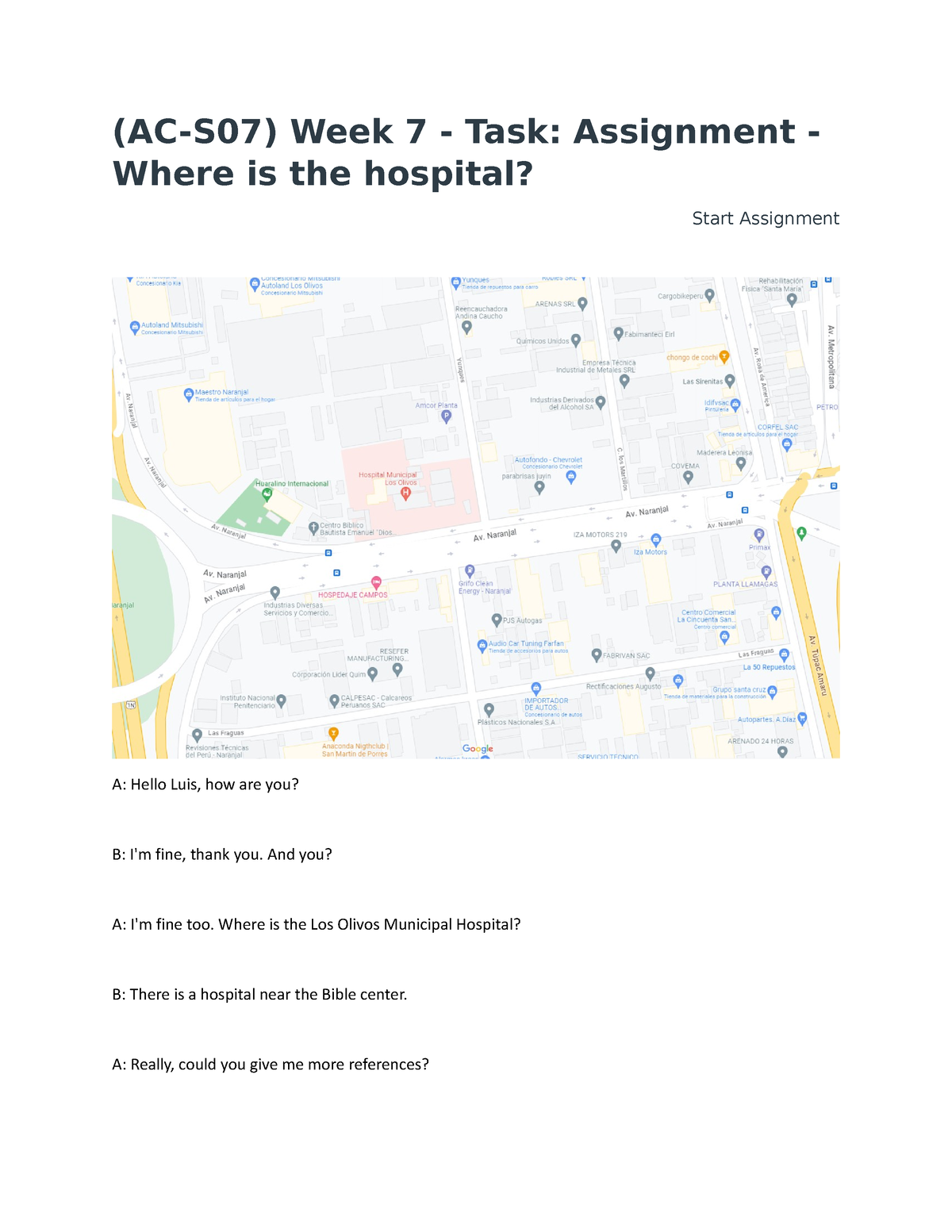 area of assignment in hospital