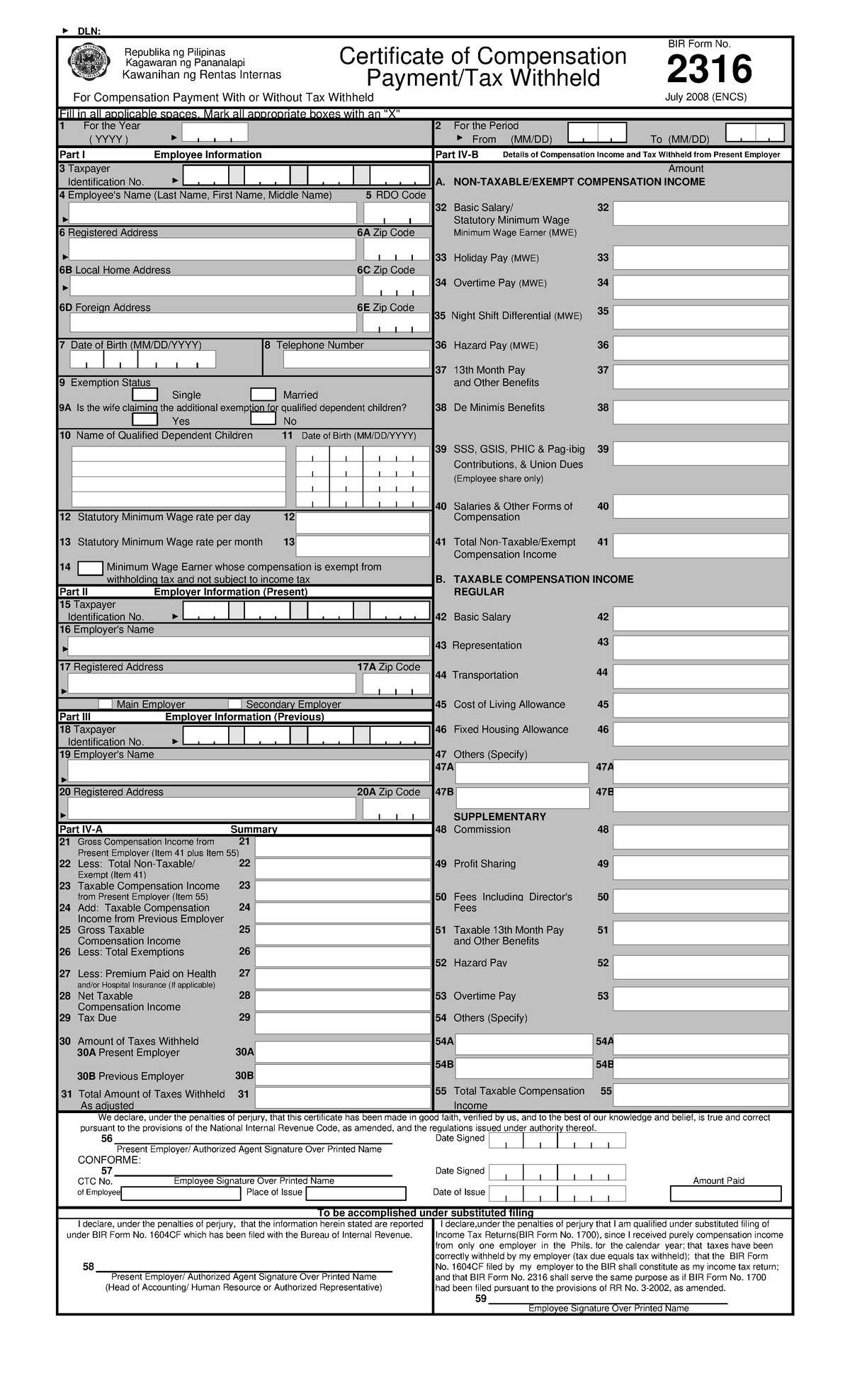 Bir Form 2316 1f Dln Fill In All Applicable Spaces Mark All