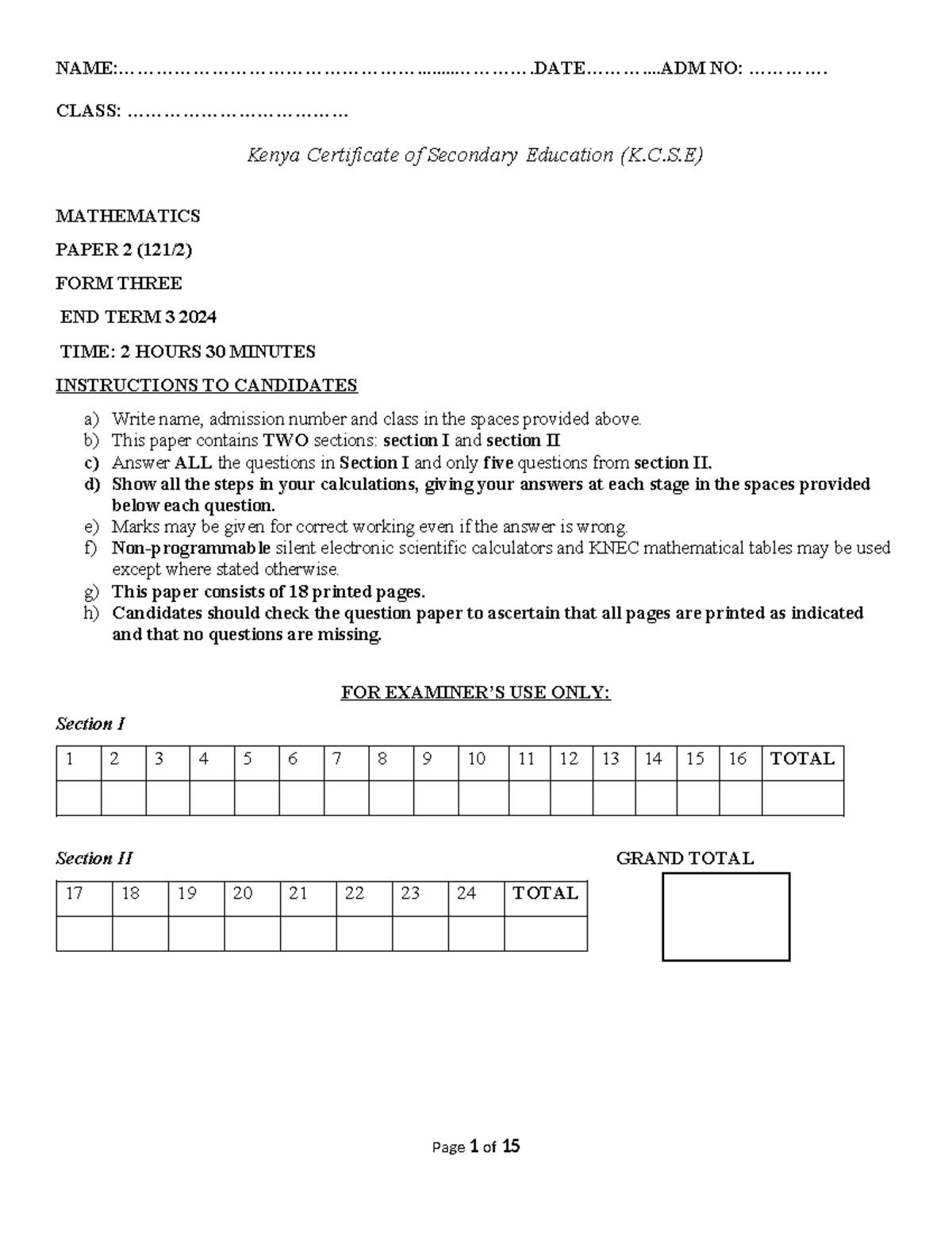 Mathematics F3 PP2 QS - Summary Maths for Engineers Custom Book Source ...