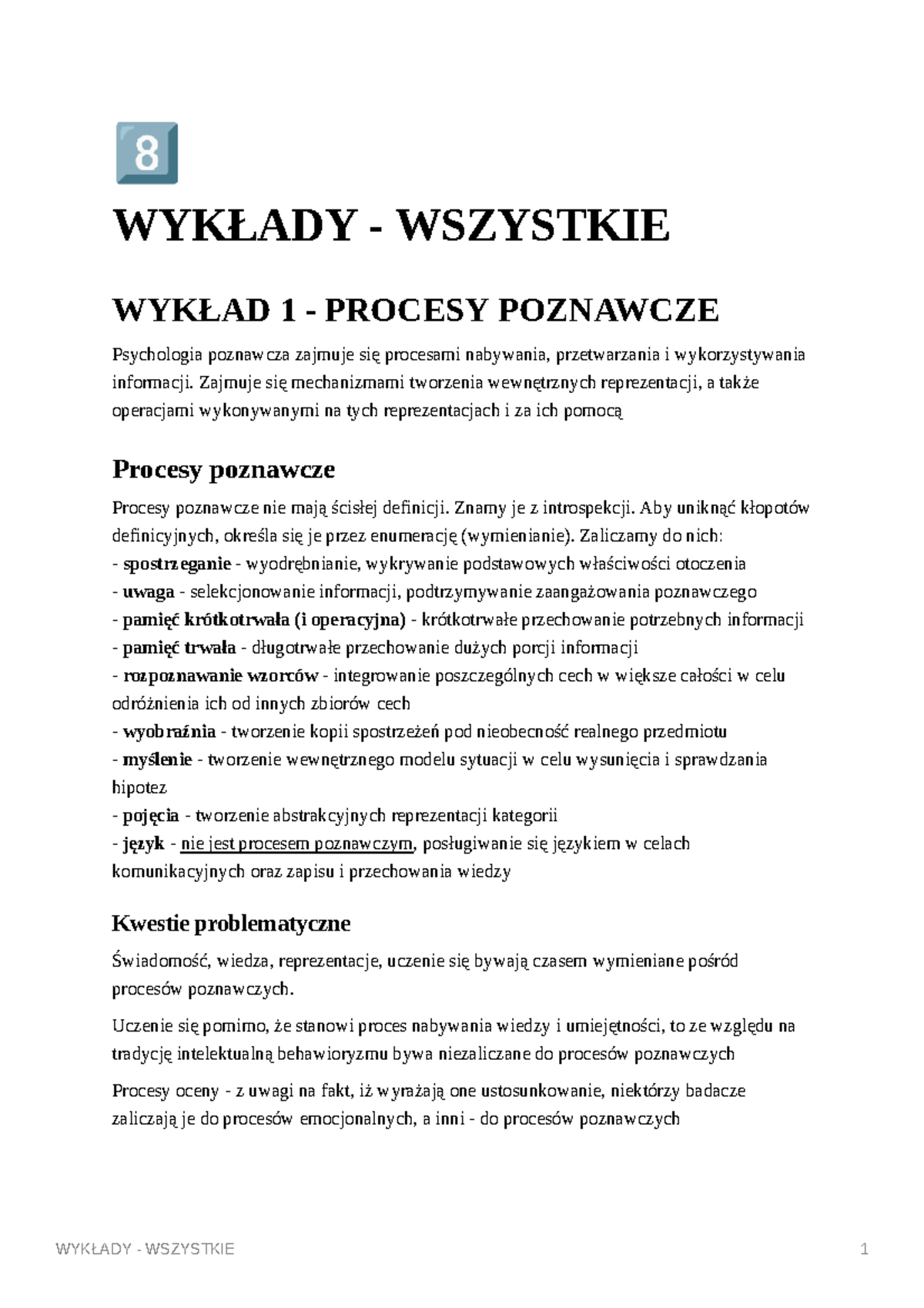 Wykłady - Poznawcza - · WYKŁADY - WSZYSTKIE WYKŁAD 1 - PROCESY ...