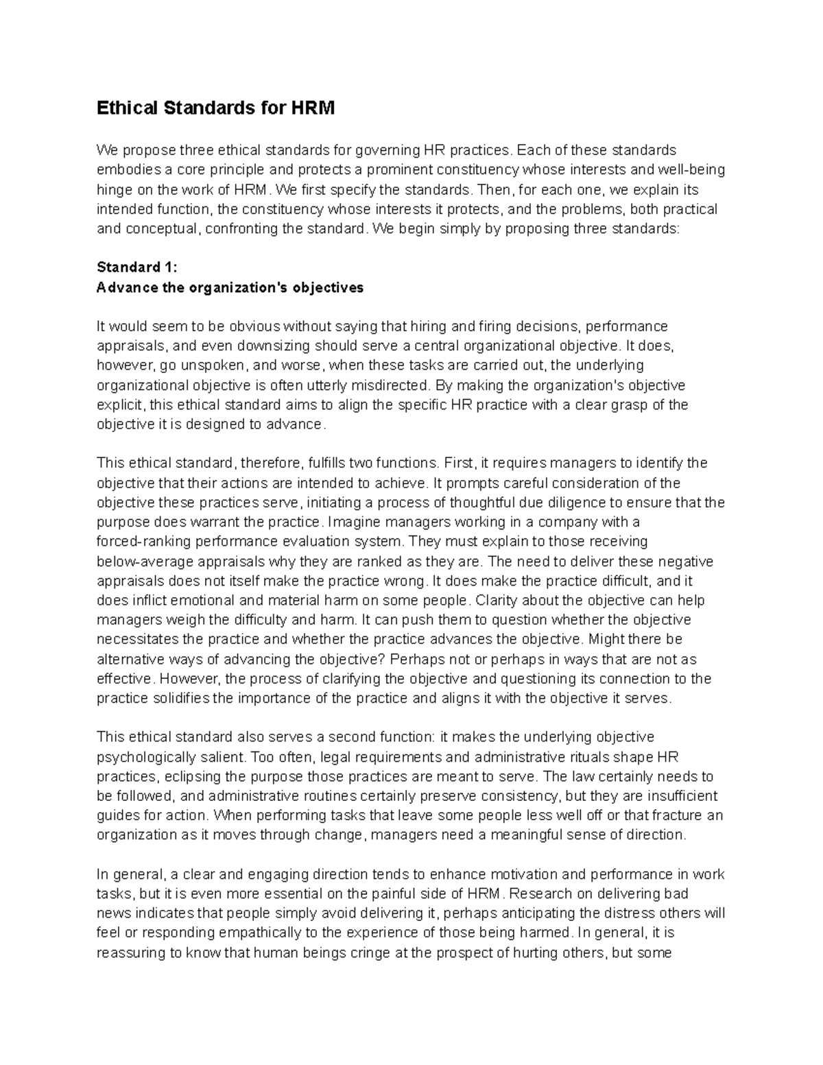Ethical Standards for HRM - Each of these standards embodies a core ...