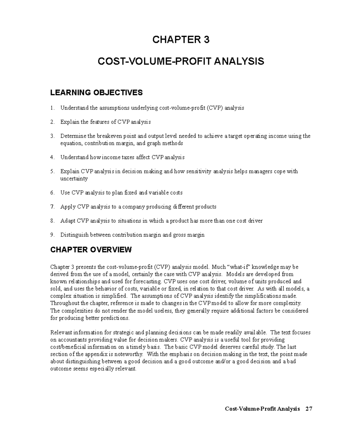 COST ACCOUNTING AND MANAGERIAL ACCOUNTING - CHAPTER 3 COST-VOLUME ...