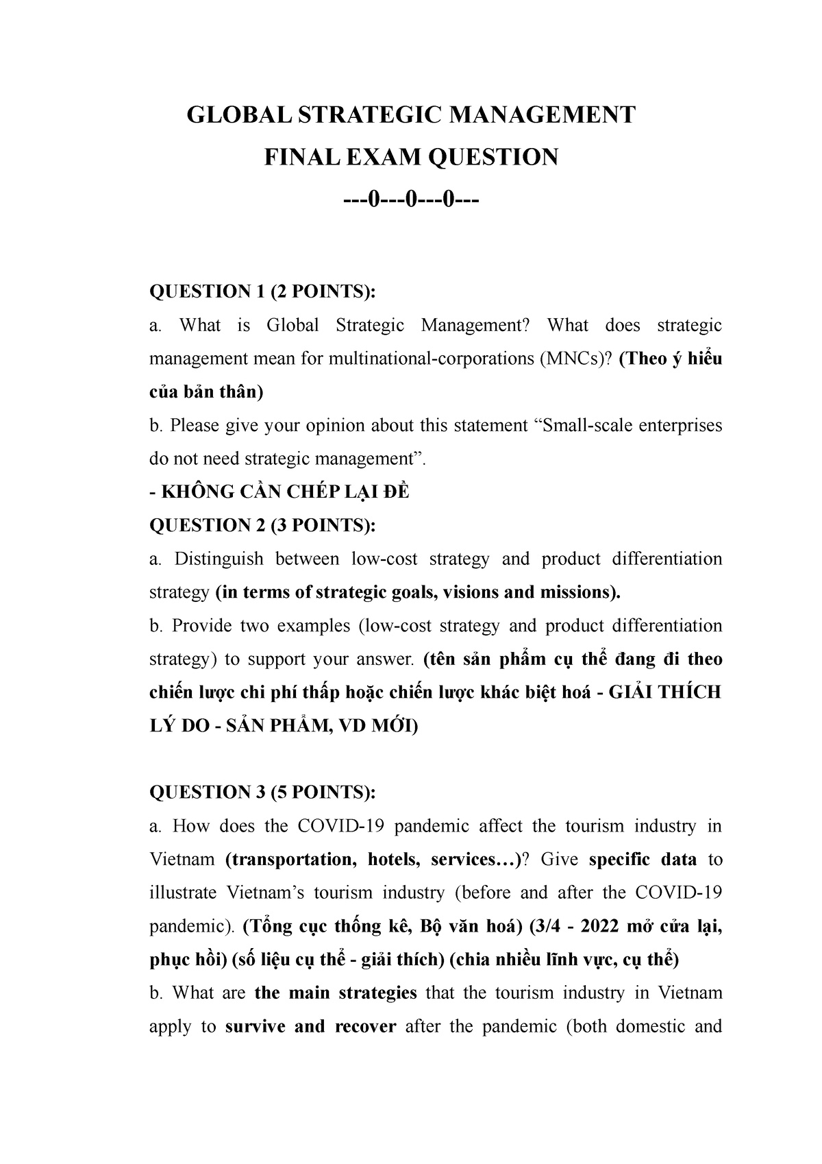 GSM Final EXAM Questions - GLOBAL STRATEGIC MANAGEMENT FINAL EXAM ...